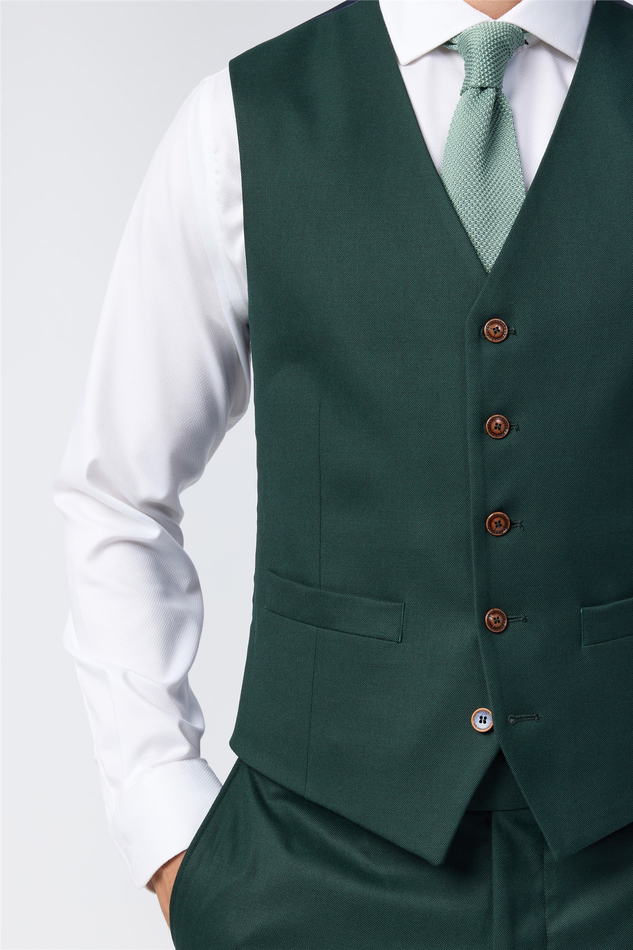 Antique Rogue Slim Fit Green Texture Waistcoat