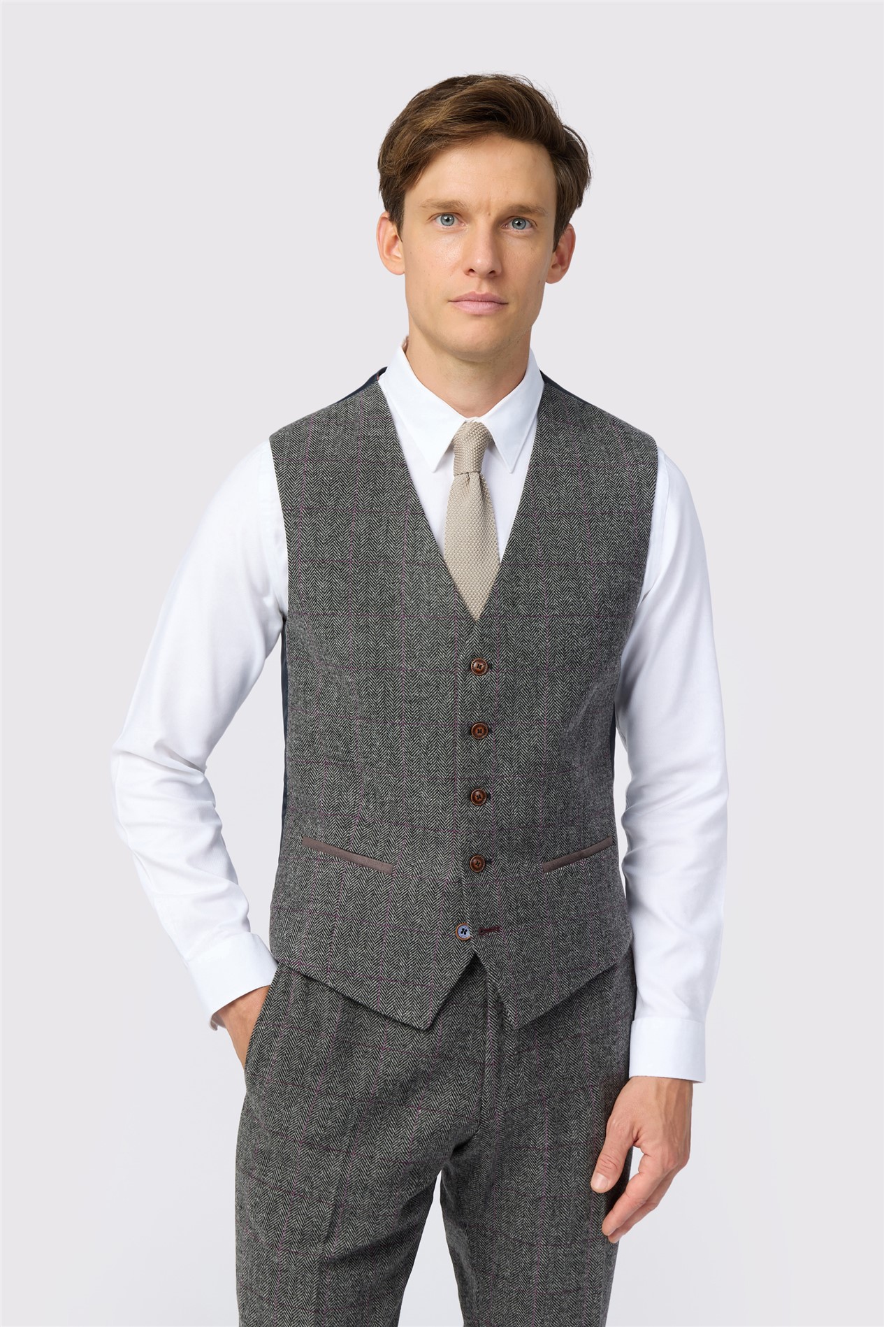 Antique Rogue Tailored Fit Jace Grey Berry Tweed Waistcoat