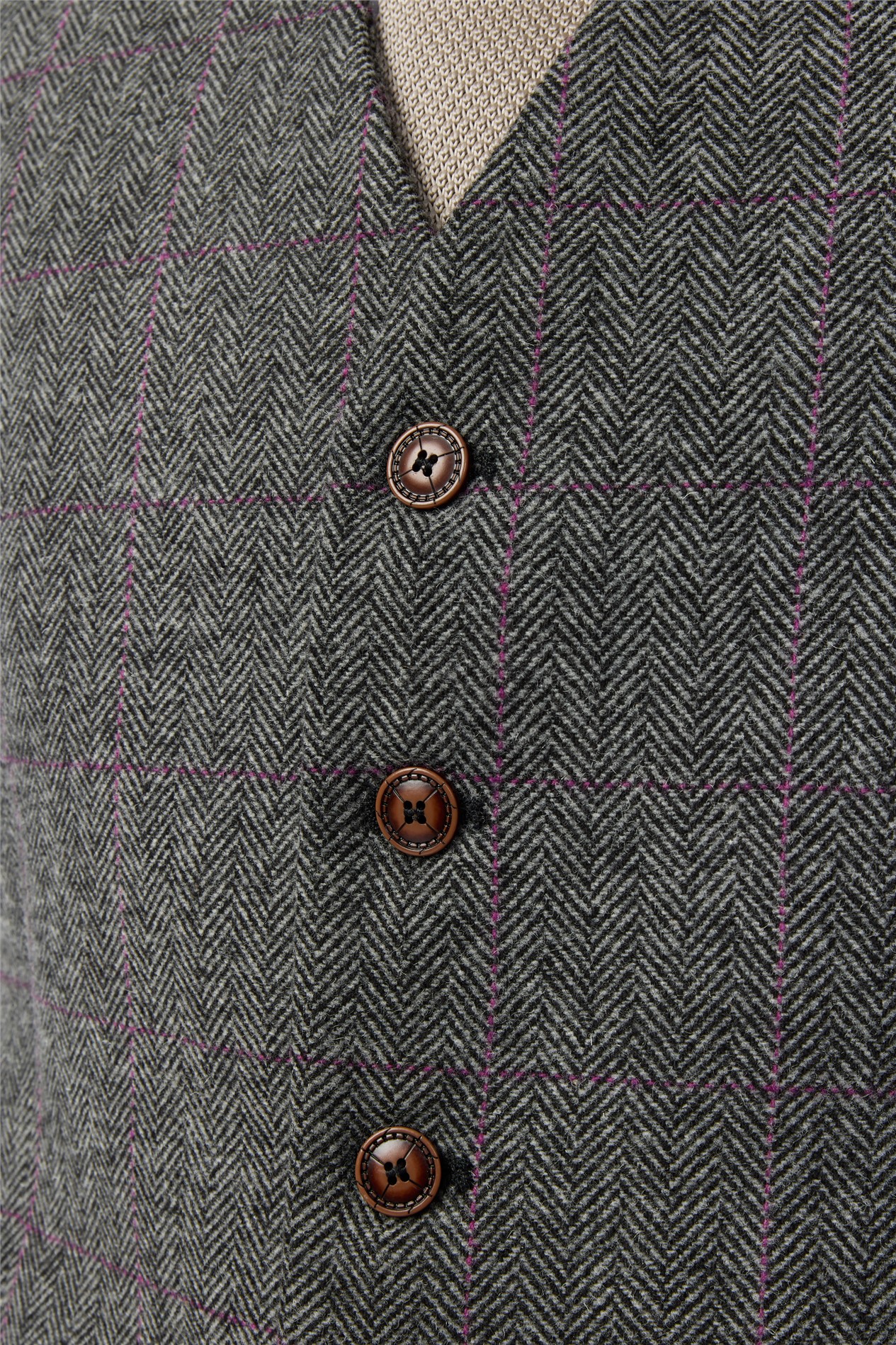 Antique Rogue Tailored Fit Jace Grey Berry Tweed Waistcoat