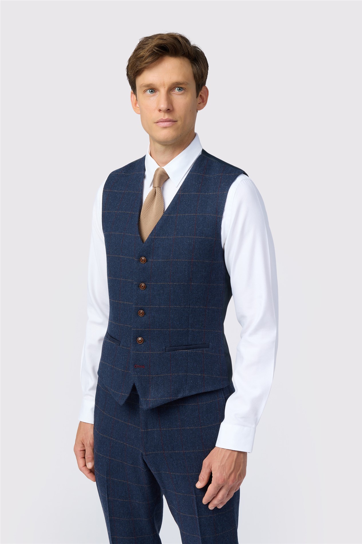 Antique Rogue Tailored Fit Ezra Blue Check Waistcoat