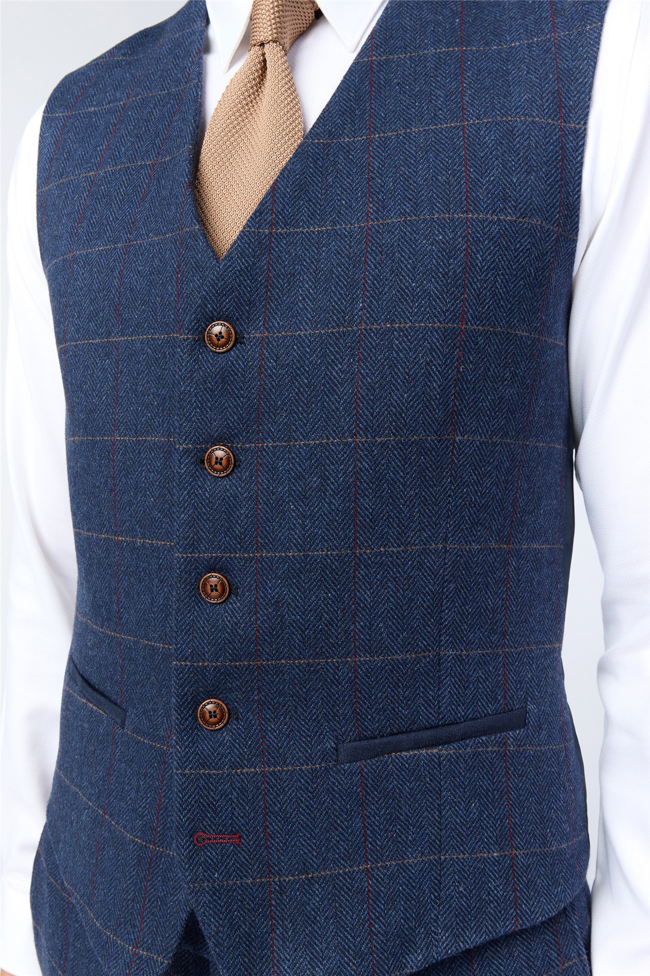 Antique Rogue Tailored Fit Ezra Blue Check Waistcoat
