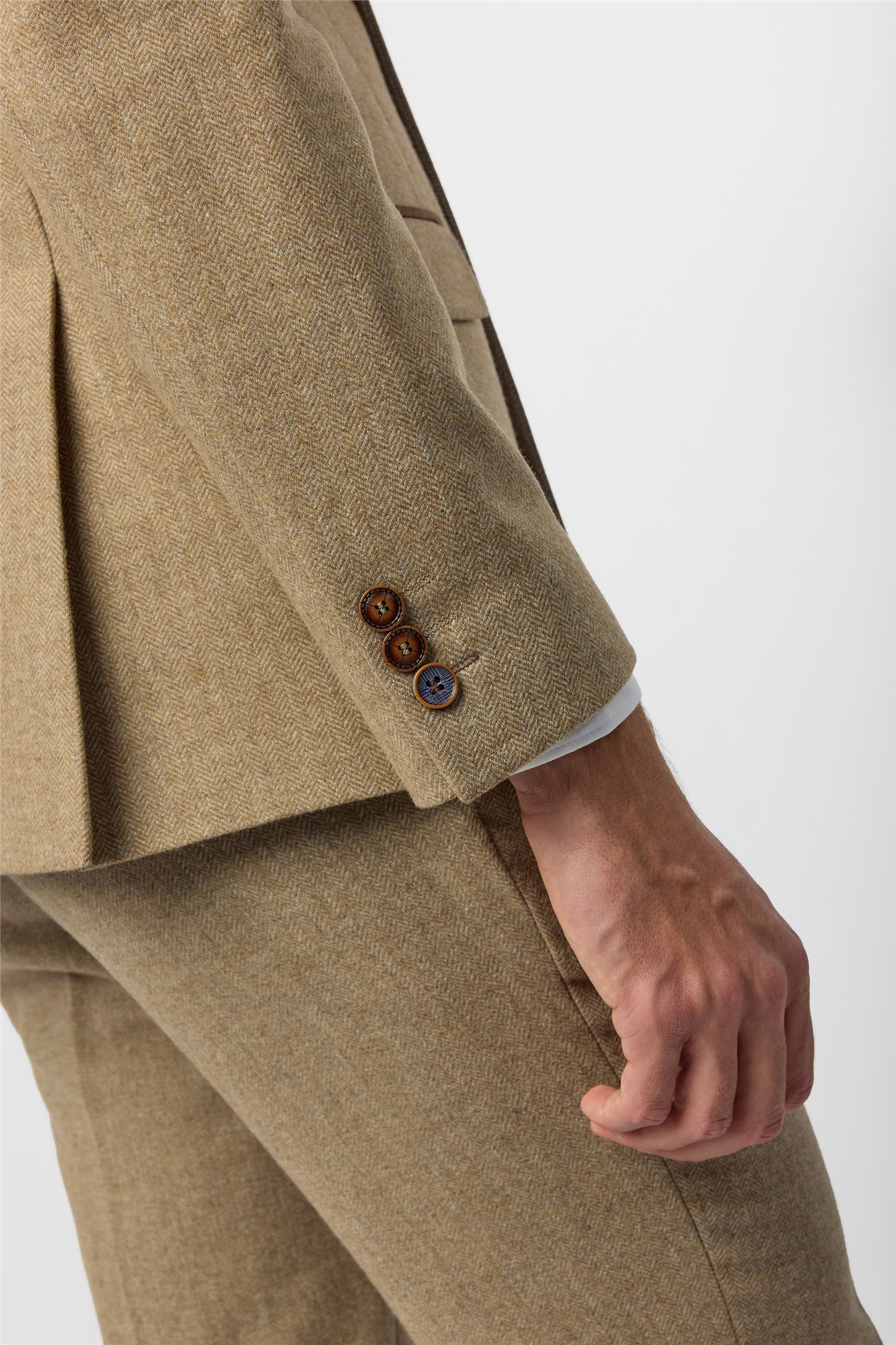 Antique Rogue Slim Fit Baxter Double Breasted Camel Herringbone Tweed Jacket