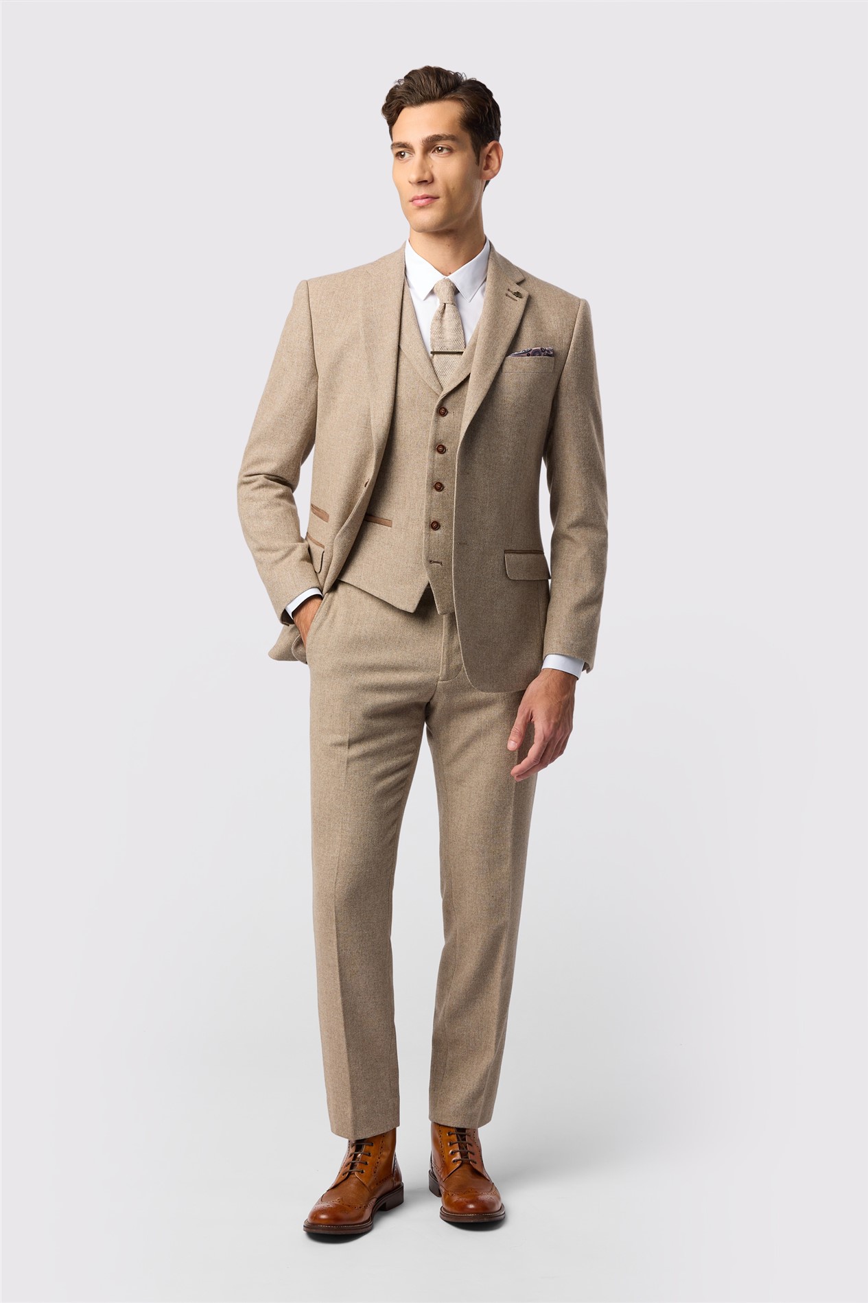 Antique Rogue Slim Fit Camel Herringbone Tweed Jacket