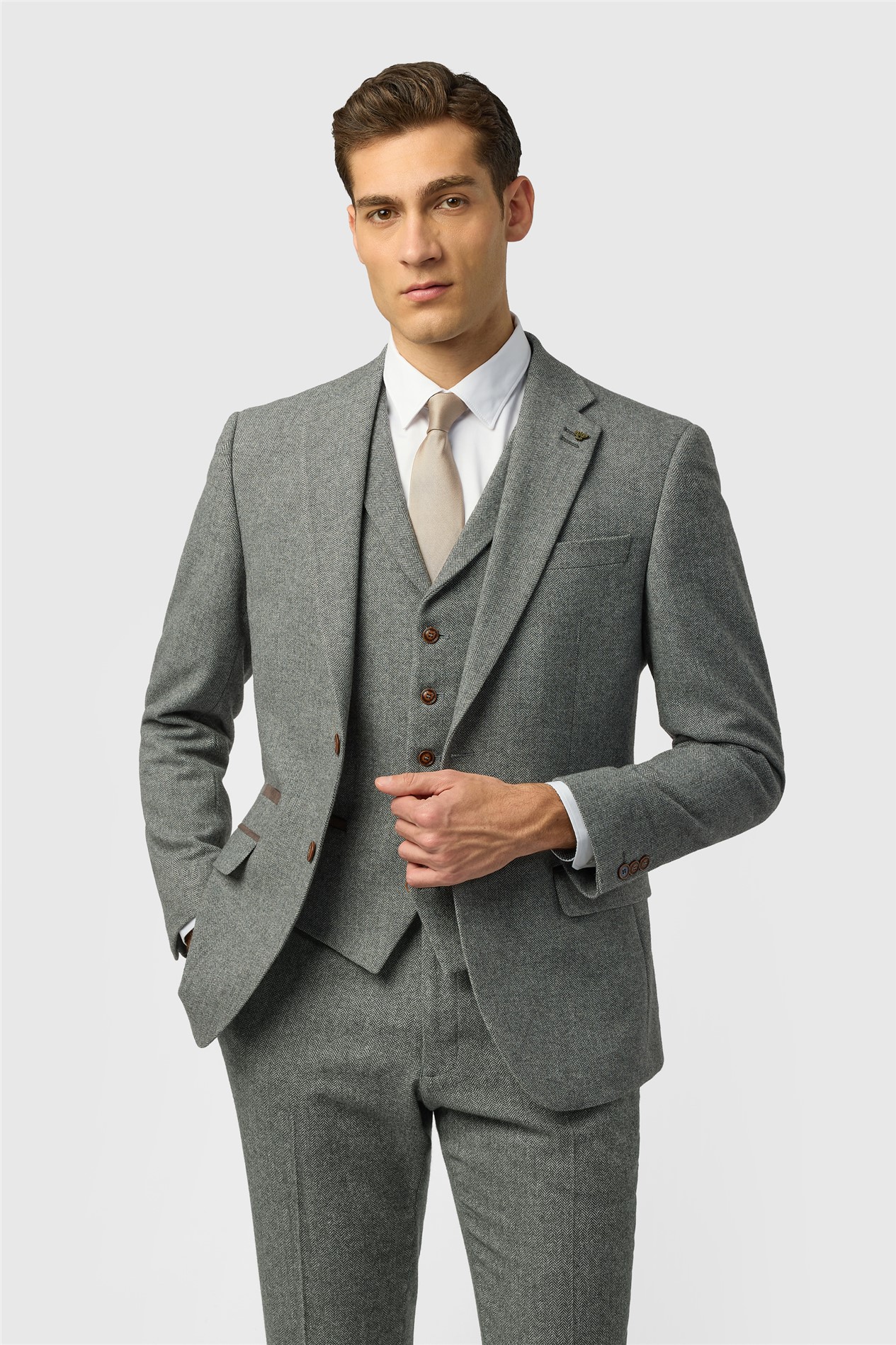 Antique Rogue Slim Fit Grey Herringbone Tweed Jacket