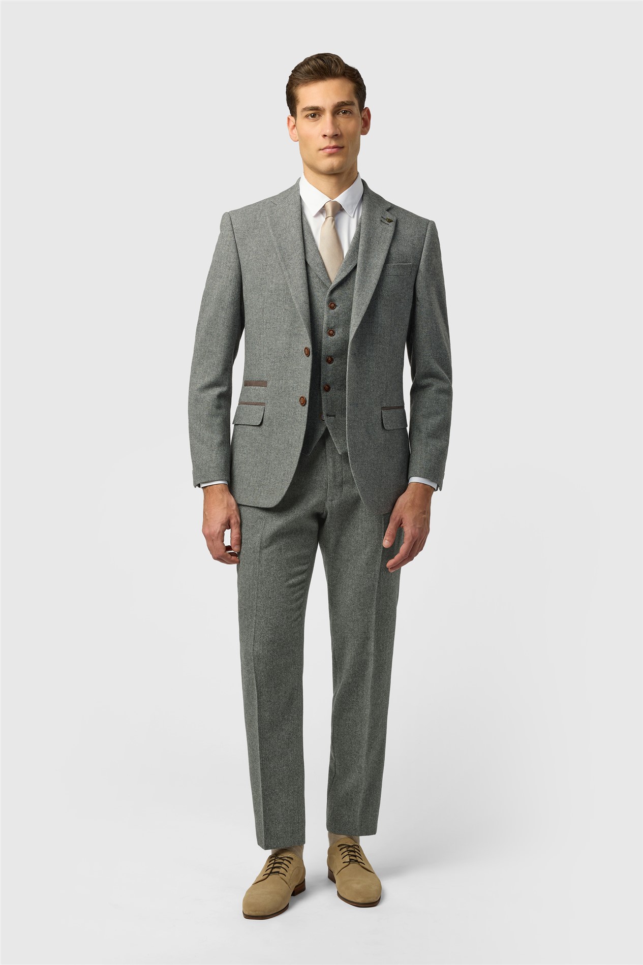 Antique Rogue Slim Fit Grey Herringbone Tweed Jacket