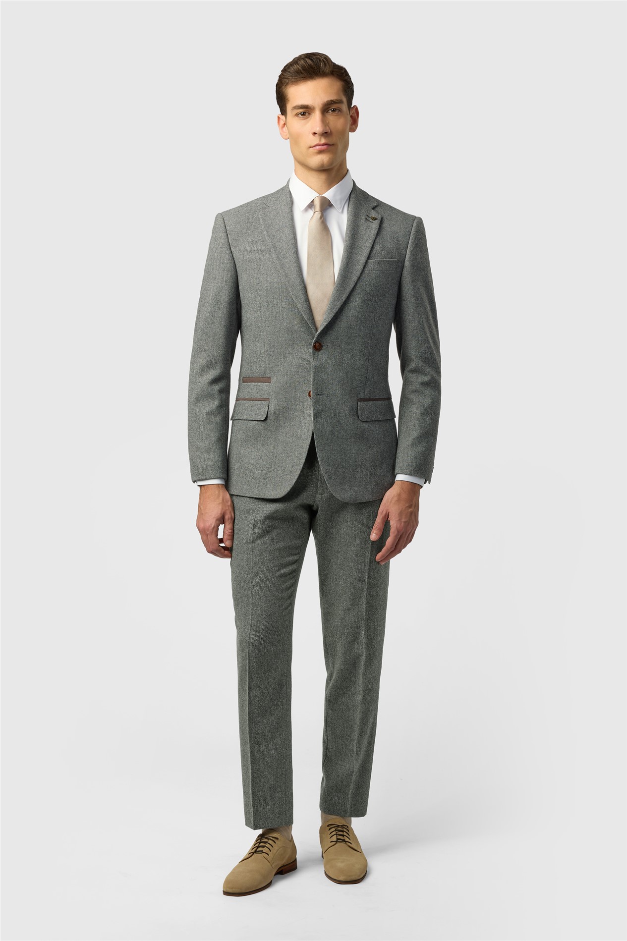 Antique Rogue Slim Fit Grey Herringbone Tweed Jacket