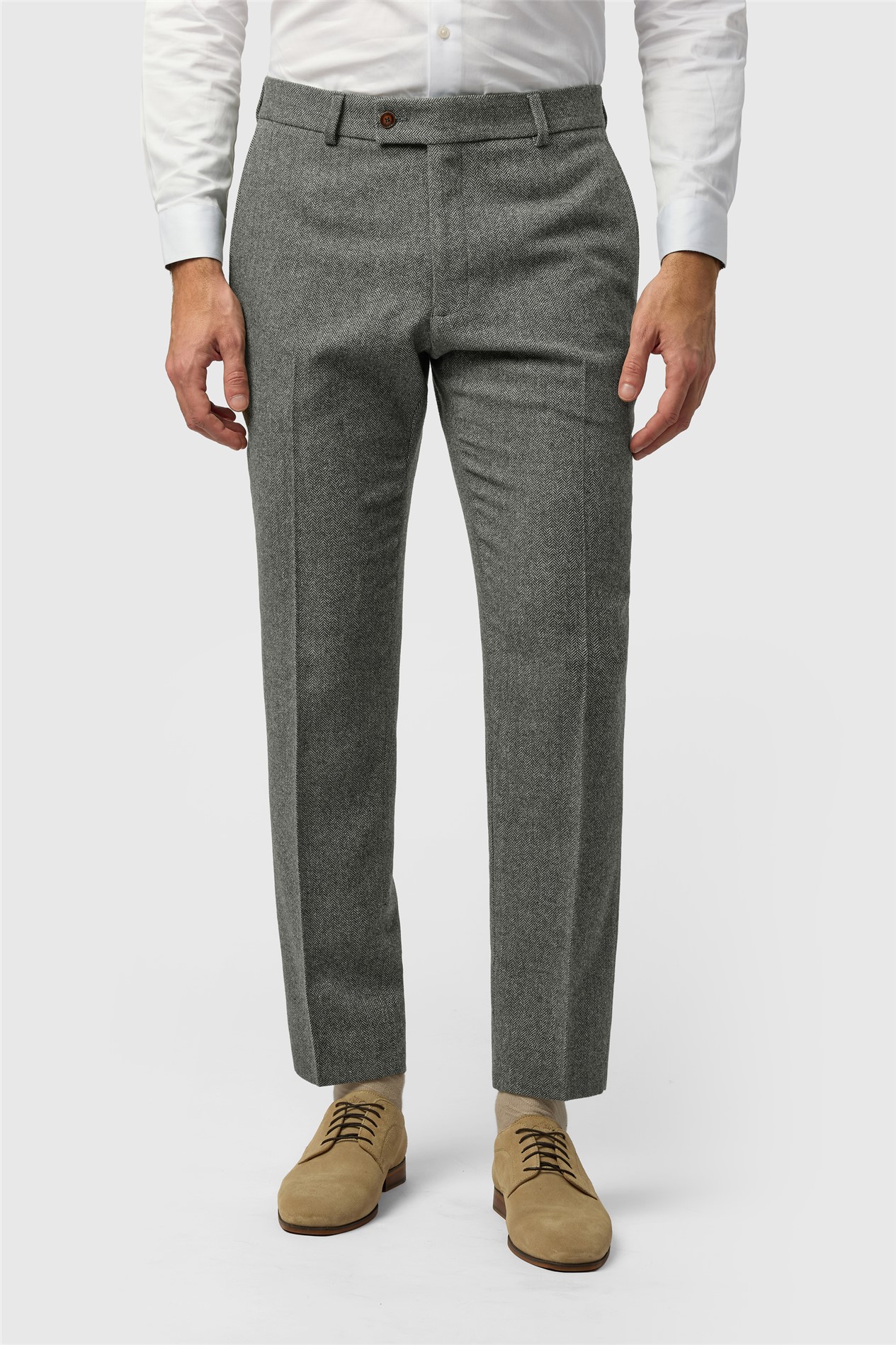Antique Rogue Slim Fit Grey Herringbone Tweed Trousers
