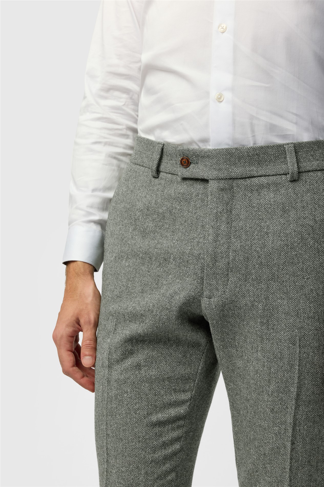 Antique Rogue Slim Fit Grey Herringbone Tweed Trousers