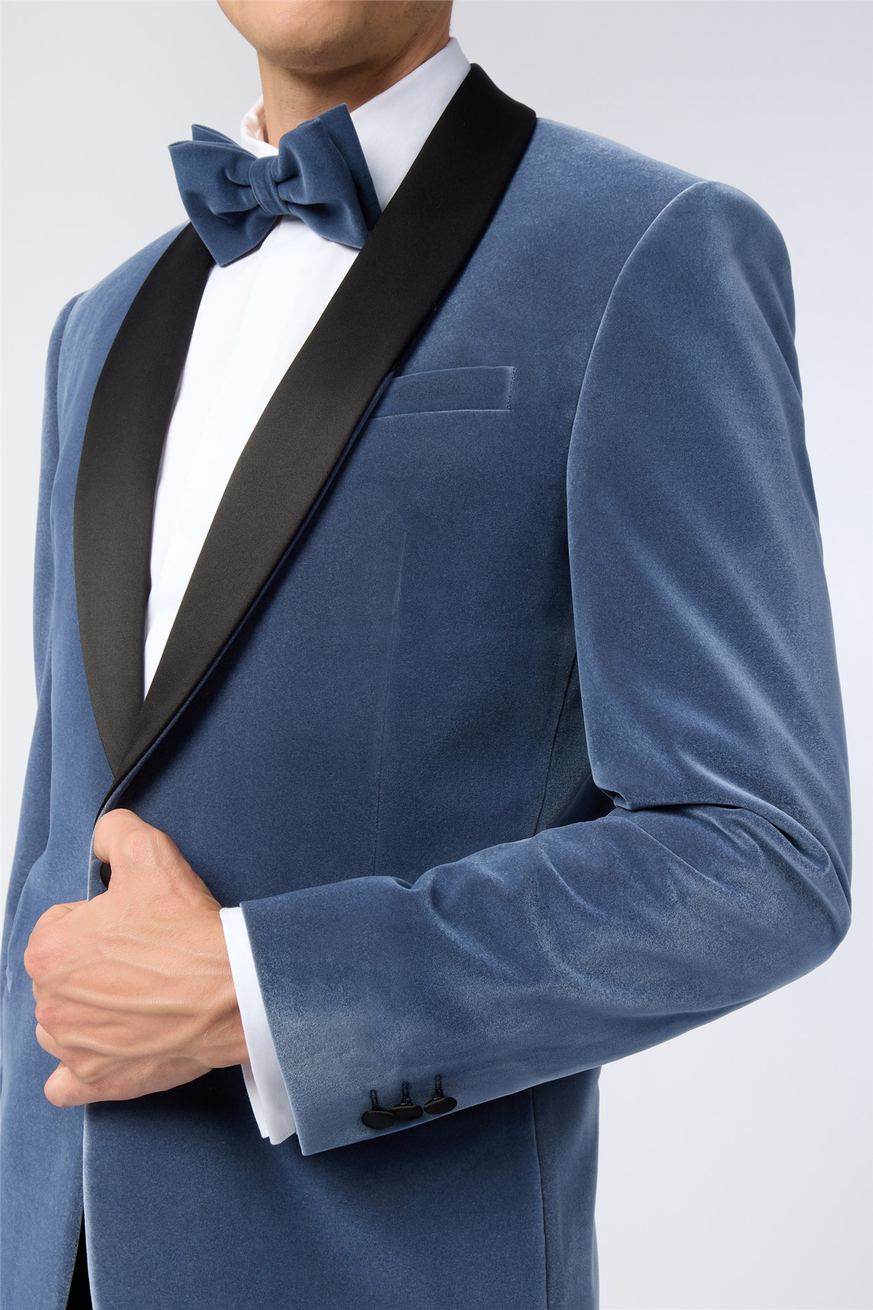 Antique Rogue Slim Fit Smoke Blue Velvet Jacket