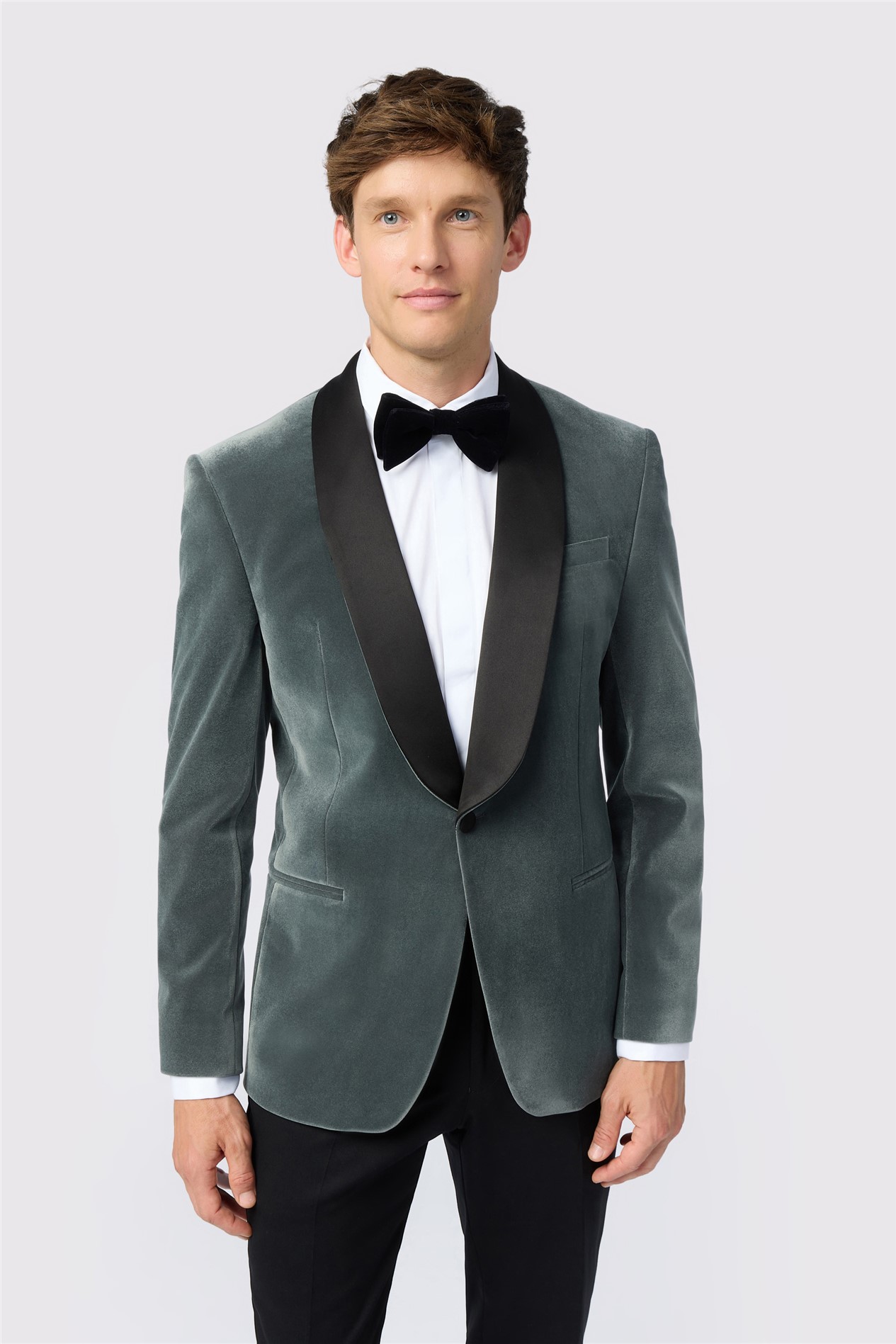 Antique Rogue Slim Fit Smoke Green Velvet Blazer