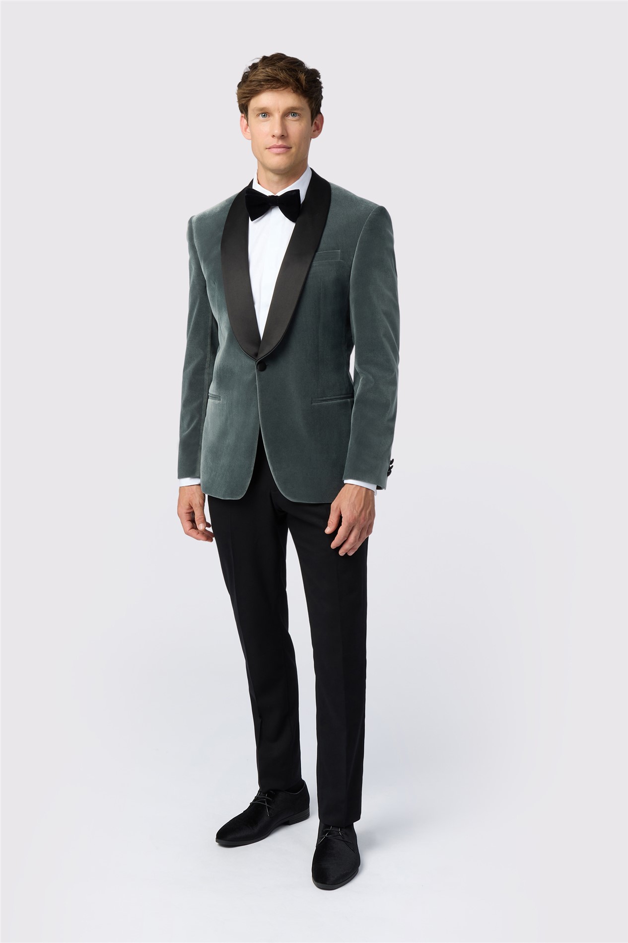 Antique Rogue Slim Fit Smoke Green Velvet Blazer