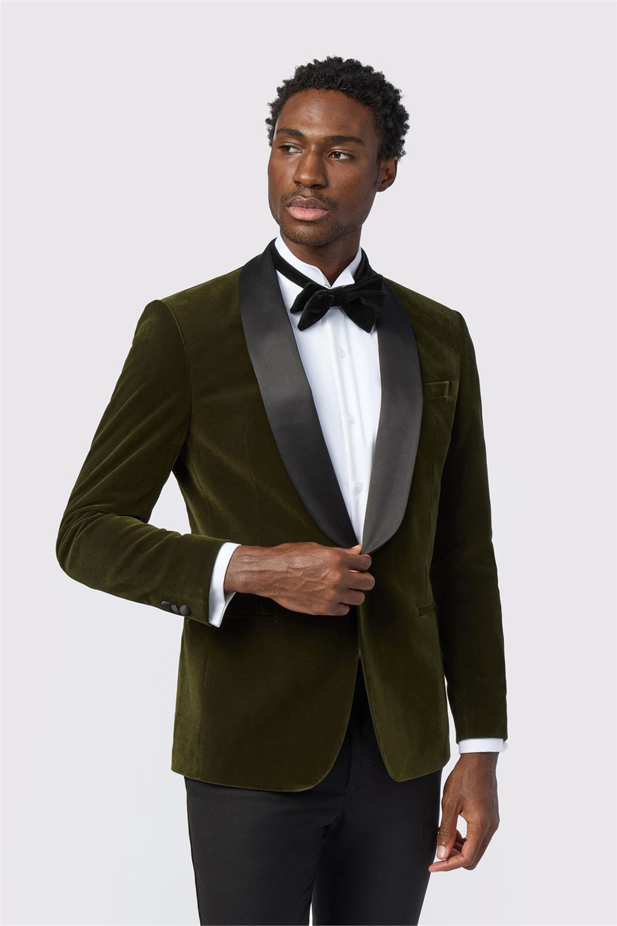 Antique Rogue Slim Fit Olive Green Velvet Jacket