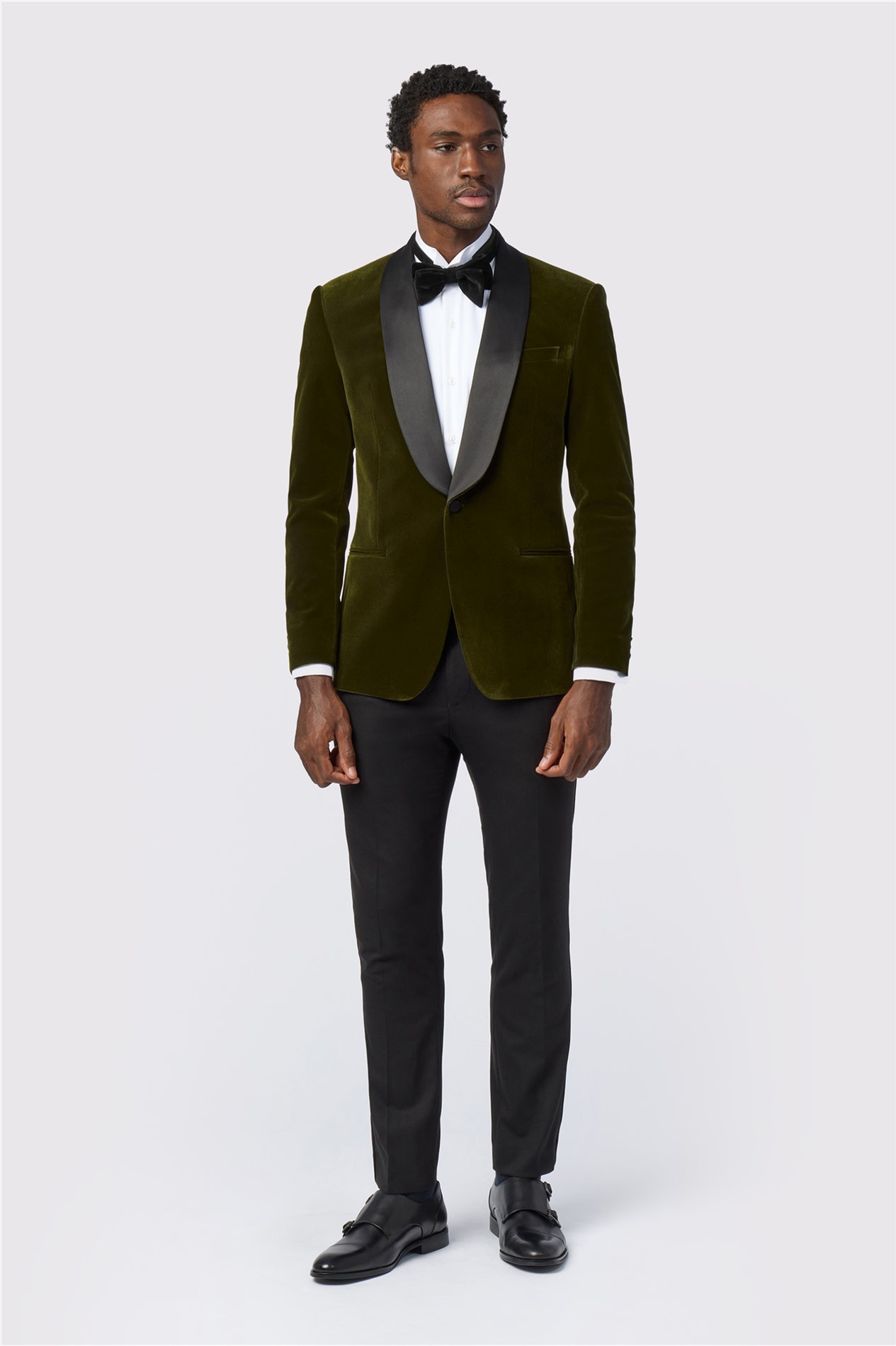 Antique Rogue Slim Fit Olive Green Velvet Jacket