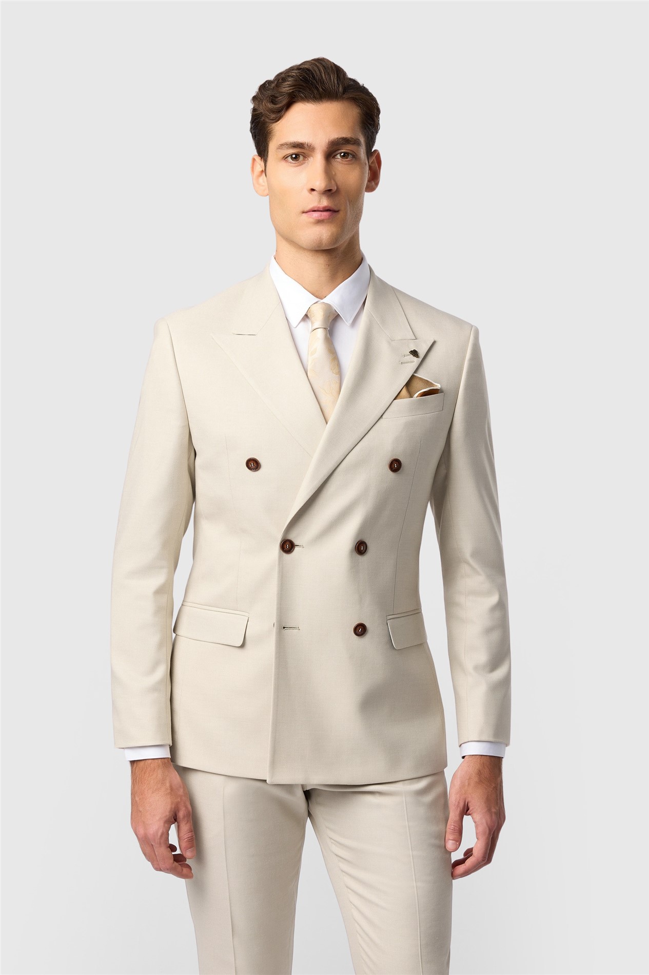 Antique Rogue Slim Fit Blake Ecru Texture Double Breasted Jacket
