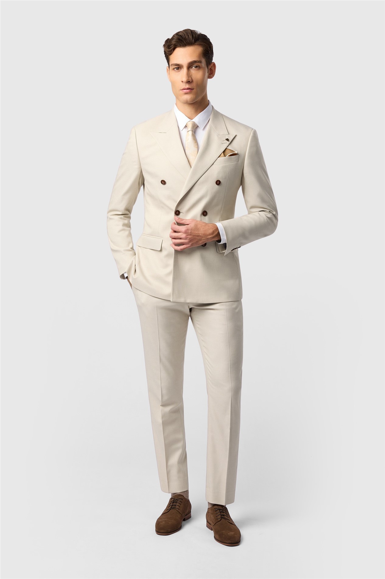 Antique Rogue Slim Fit Blake Ecru Texture Double Breasted Jacket

