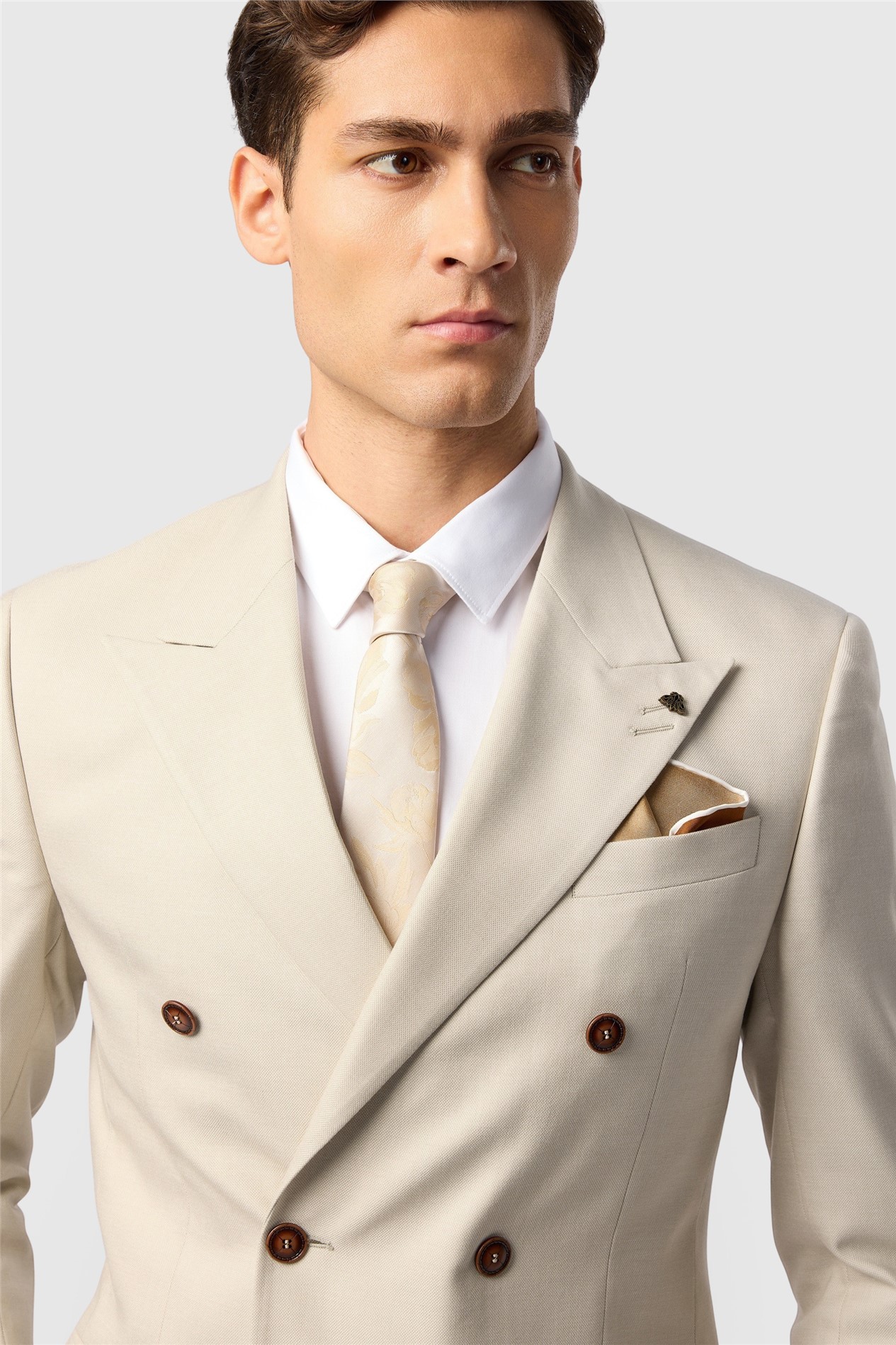 Antique Rogue Slim Fit Blake Ecru Texture Double Breasted Jacket
