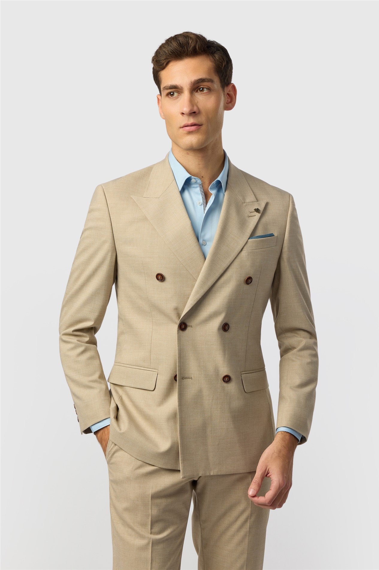 Antique Rogue Slim Fit Blake Sand Double Breasted Jacket