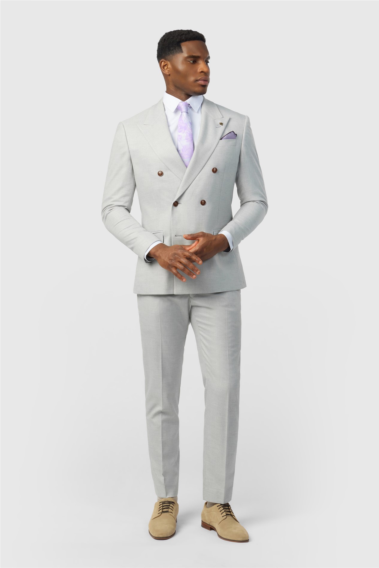 Antique Rogue Slim Fit Blake Grey Double Breasted Jacket
