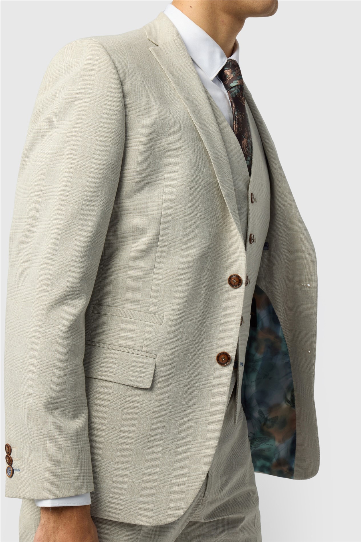 Antique Rogue Slim Fit Gresham Ecru Check Jacket
