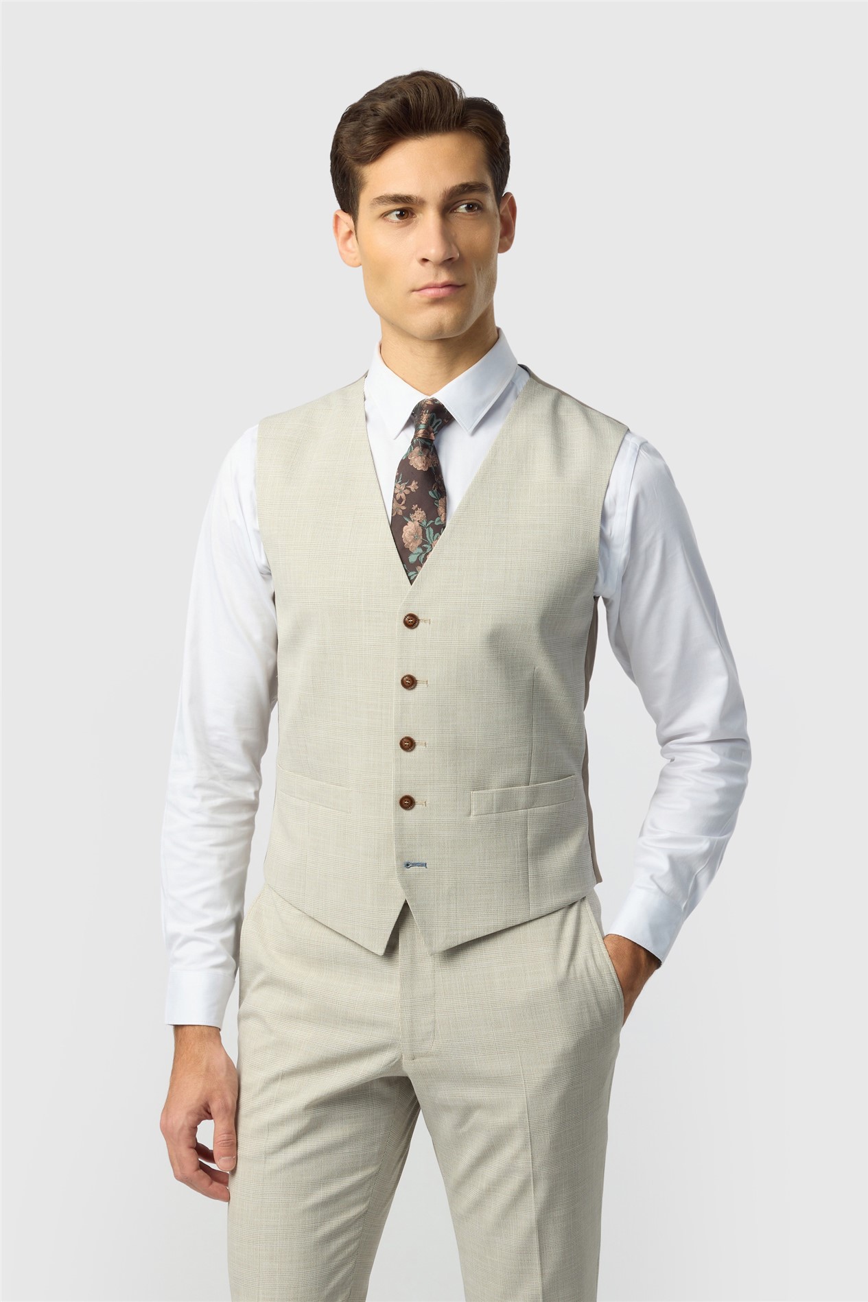 Antique Rogue Gresham Ecru Check Waistcoat
