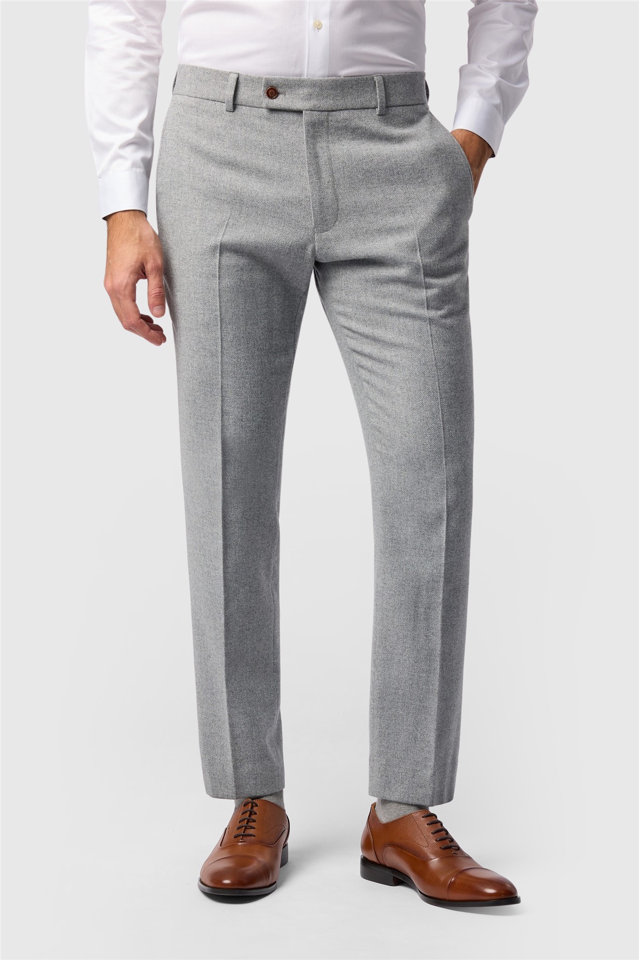 Antique Rogue Slim Fit Pale Grey Herringbone Trouser