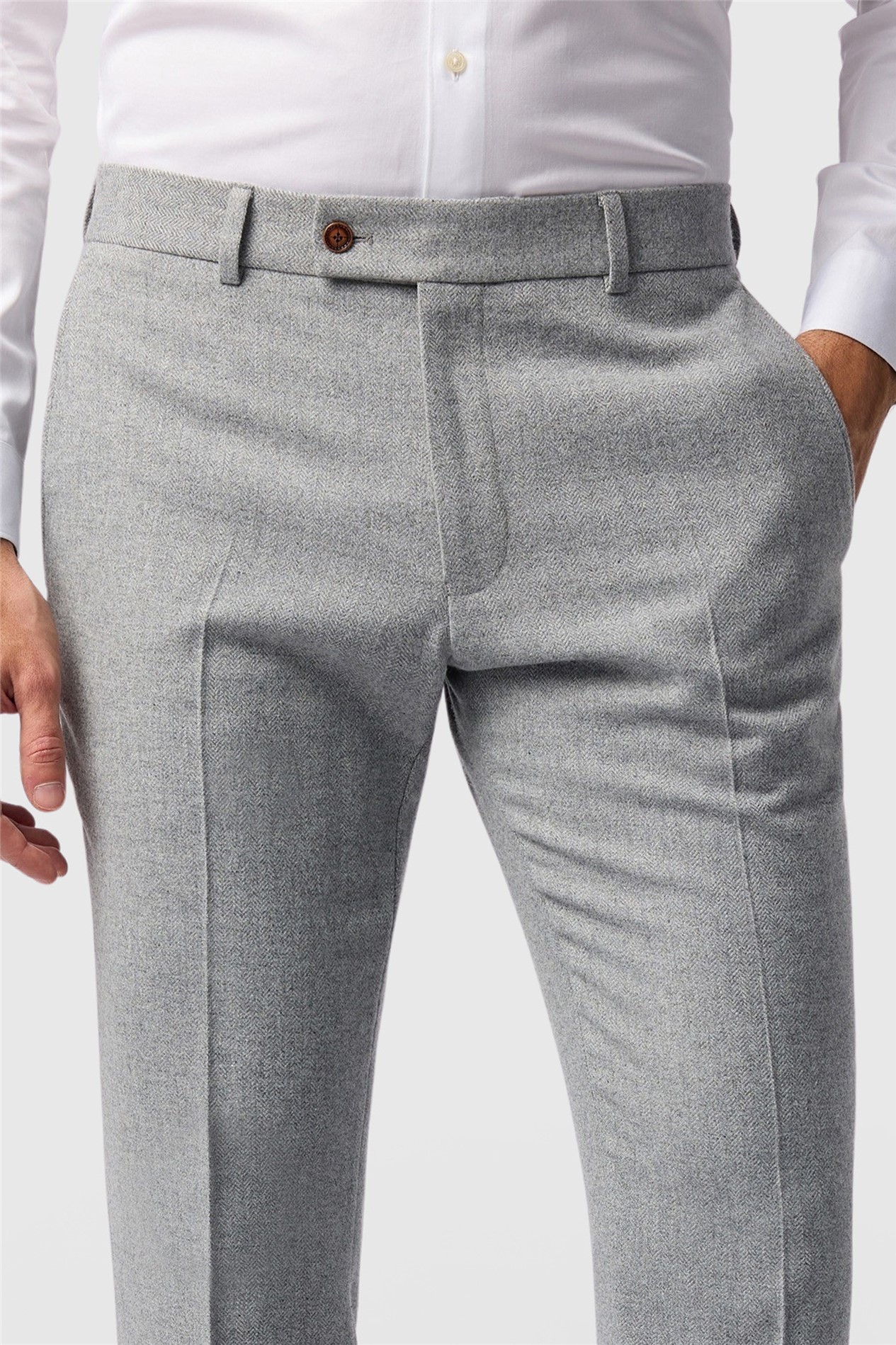 Antique Rogue Slim Fit Pale Grey Herringbone Trouser
