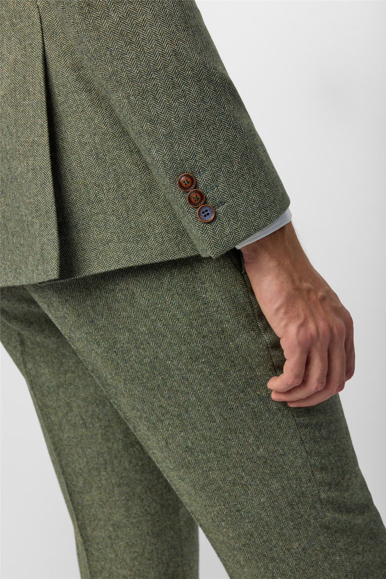 Antique Rogue Slim Fit Baxter Double Breasted Sage Herringbone Tweed Jacket