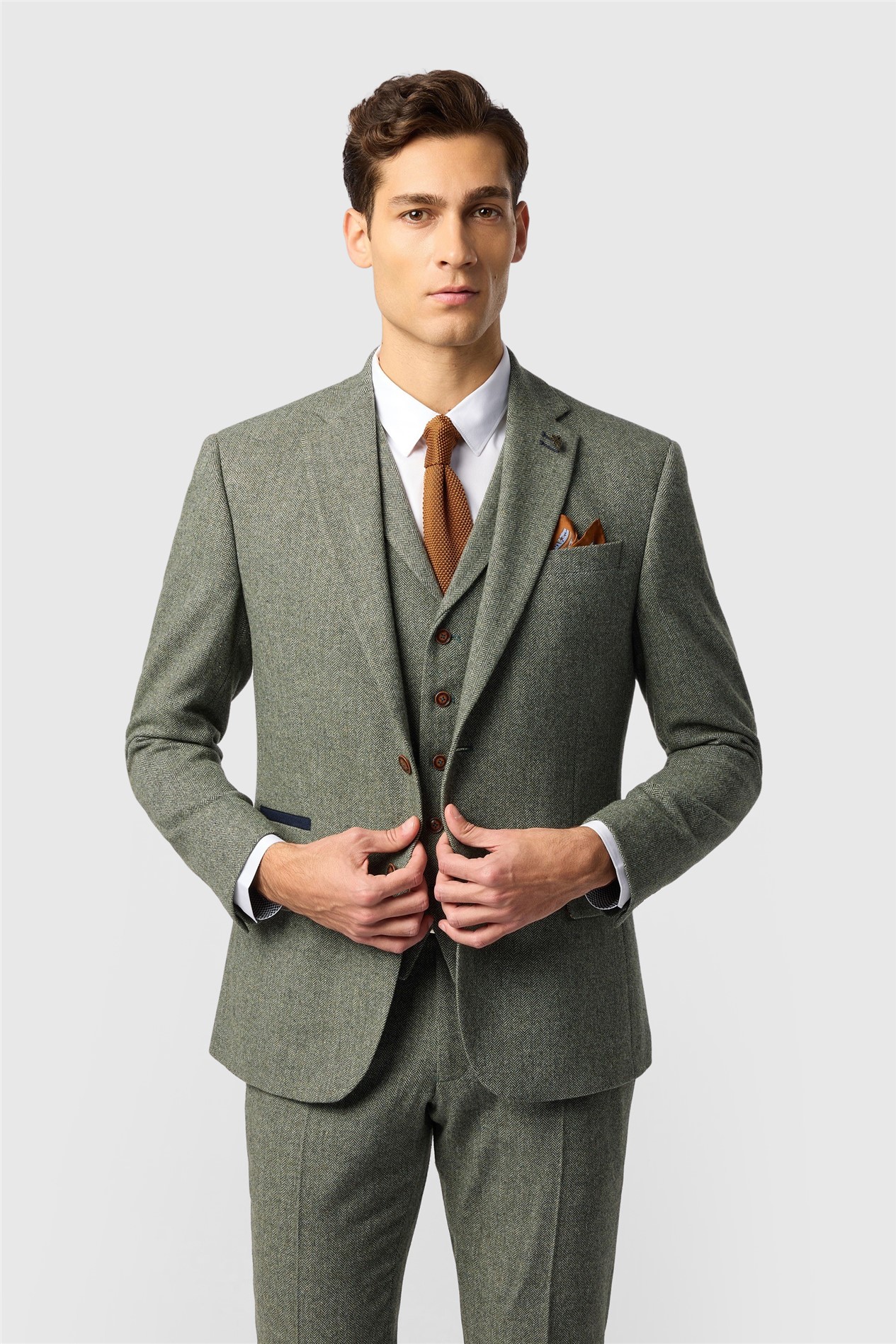 Antique Rogue Slim Fit Baxter Sage Herringbone Tweed Suit
