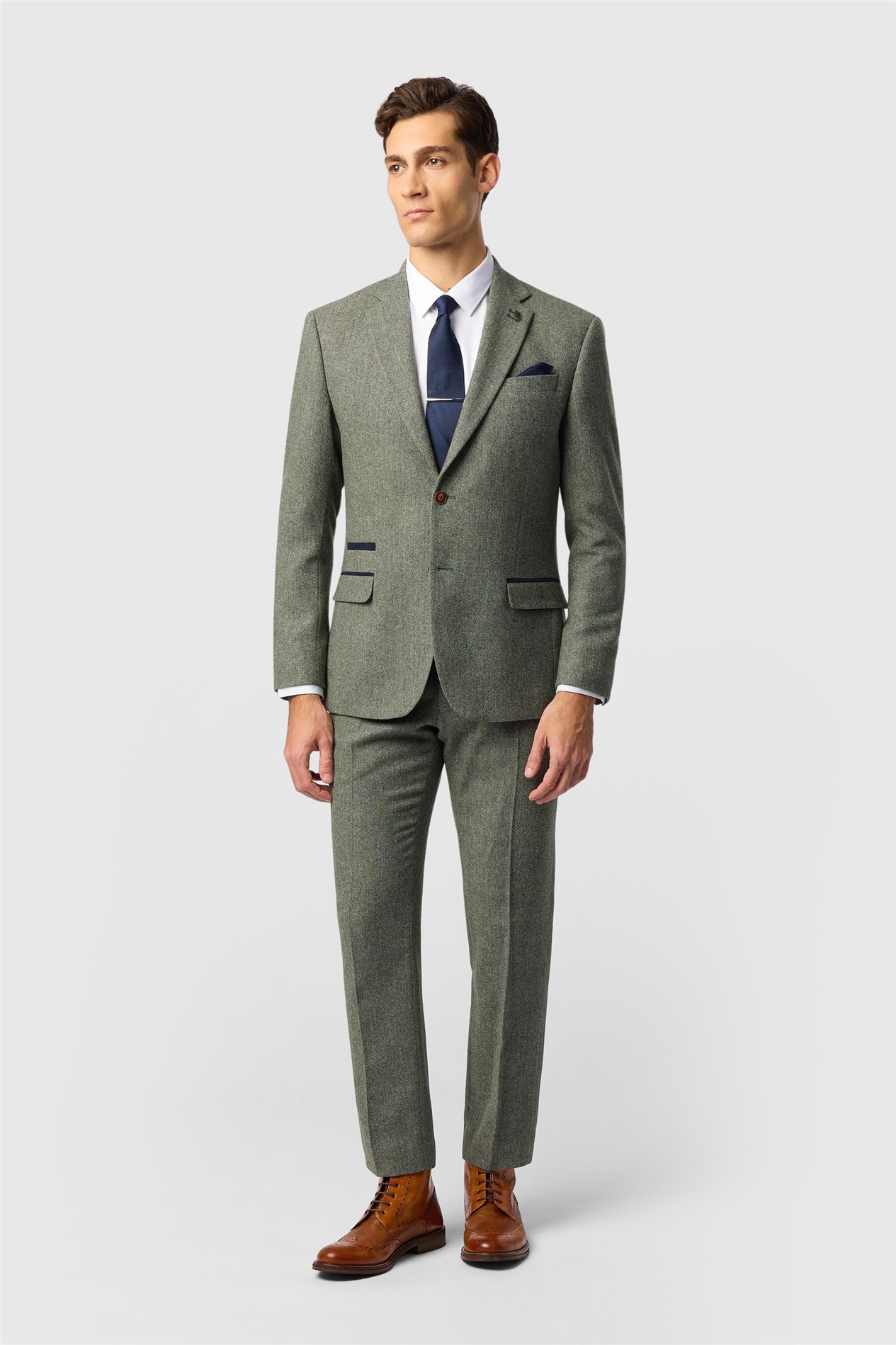 Antique Rogue Slim Fit Baxter Sage Herringbone Tweed Suit