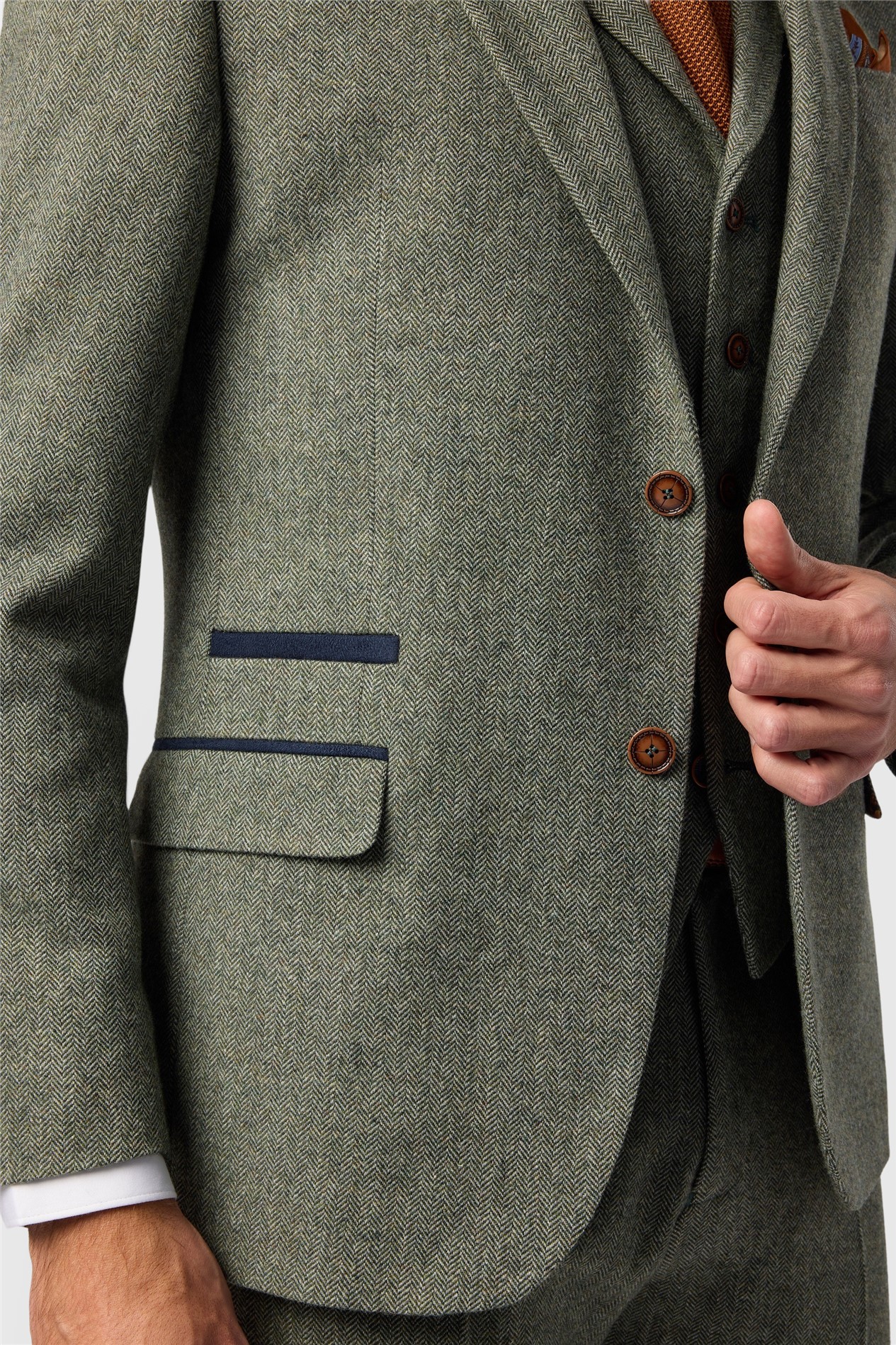Antique Rogue Slim Fit Baxter Sage Herringbone Tweed Suit