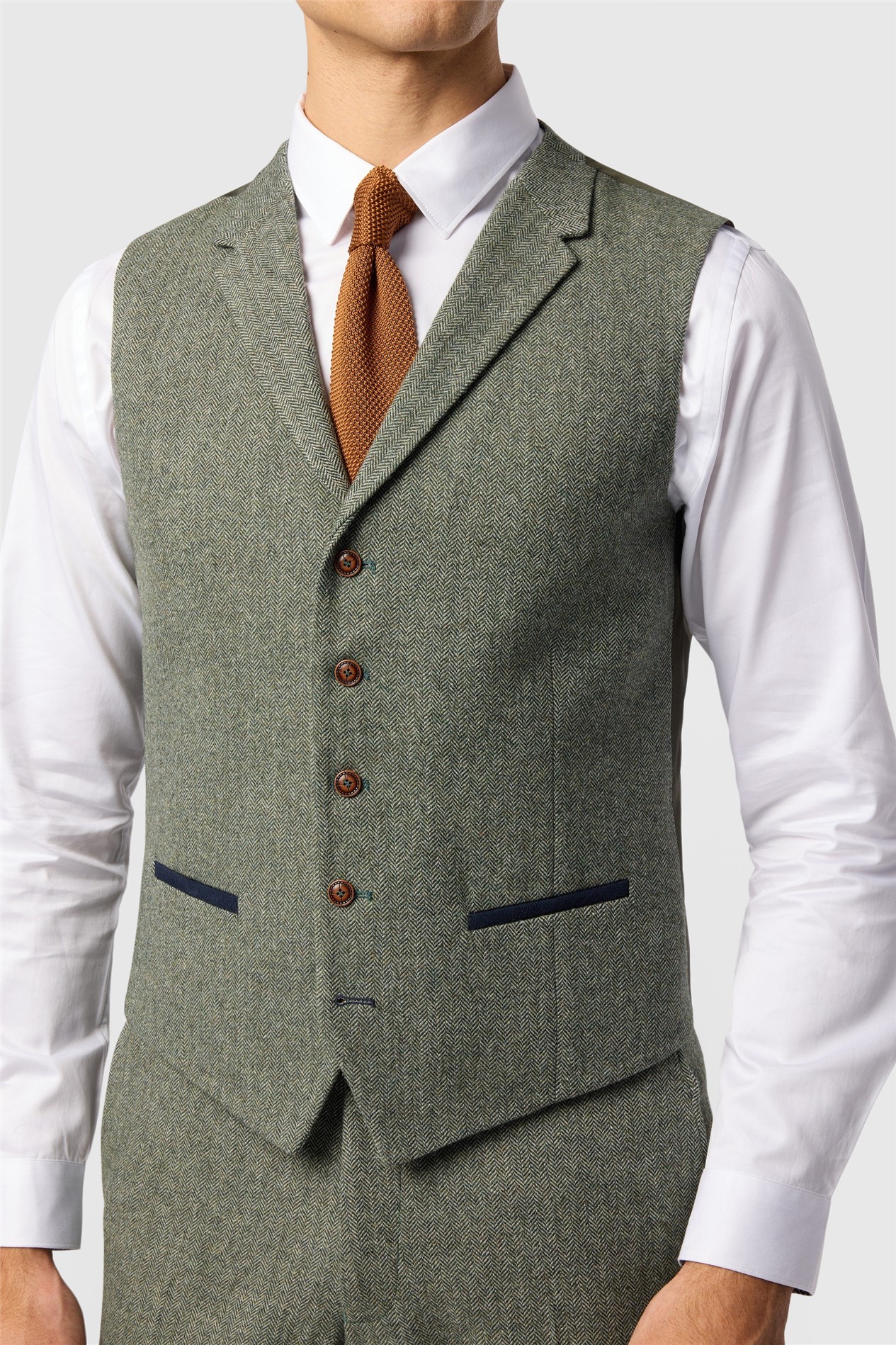 Antique Rogue Slim Fit Baxter Sage Herringbone Tweed Waistcoat