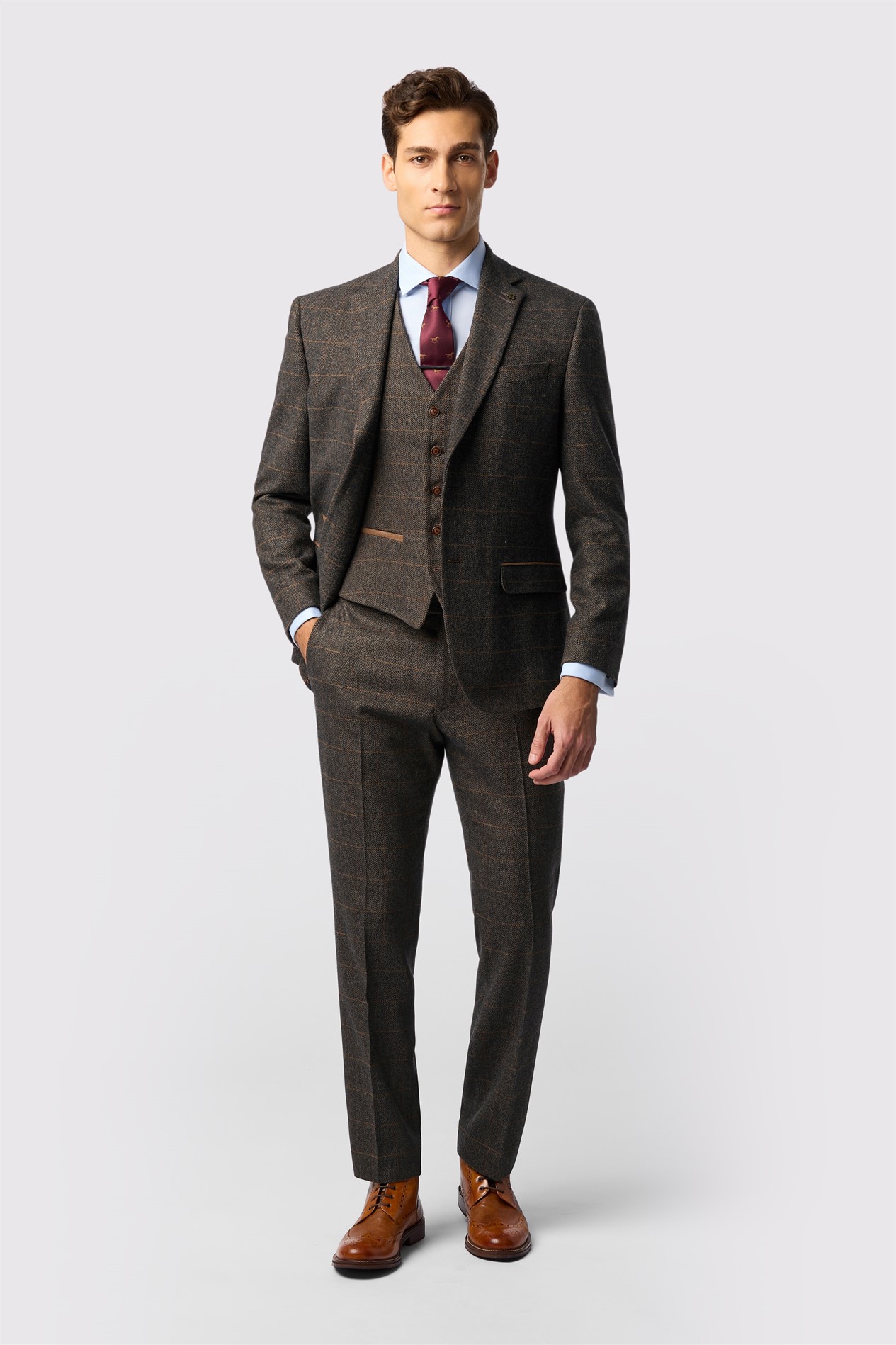 Antique Rogue Tailored Fit Beck Brown Tweed Check Jacket
