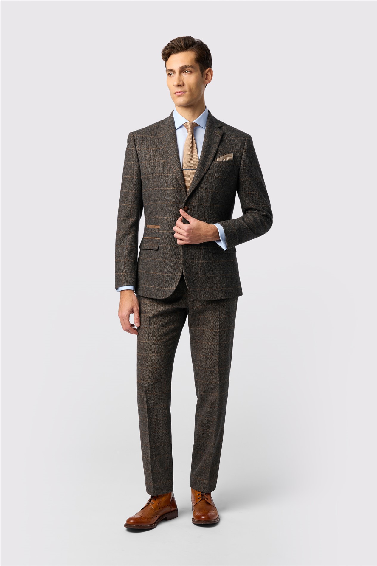 Antique Rogue Tailored Fit Beck Brown Tweed Check Jacket
