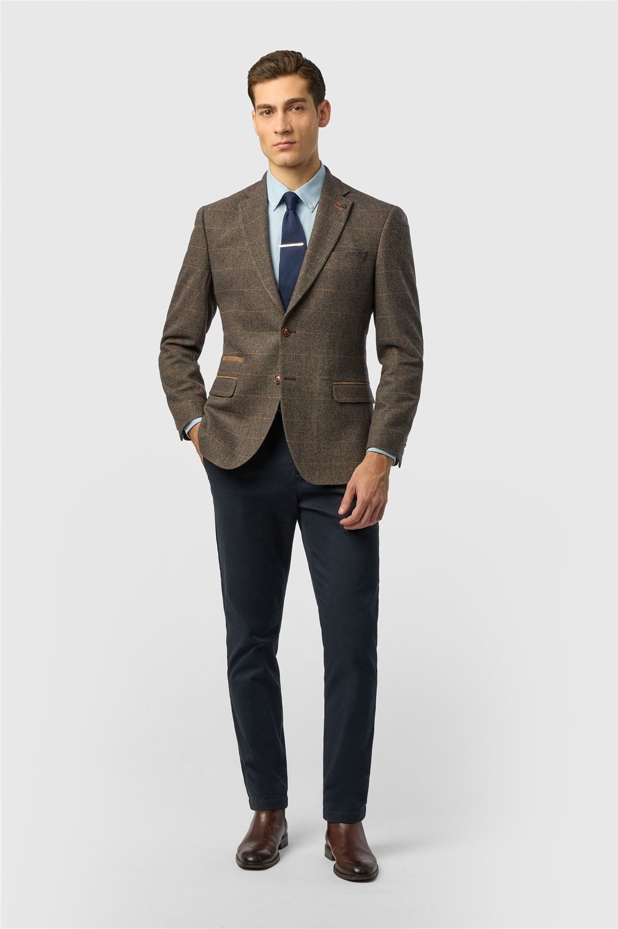 Antique Rogue Tailored Fit Beck Brown Tweed Check Jacket
