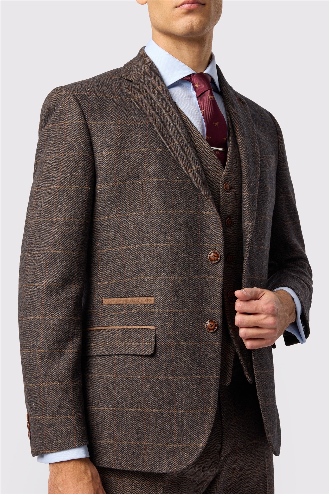Antique Rogue Tailored Fit Beck Brown Tweed Check Jacket
