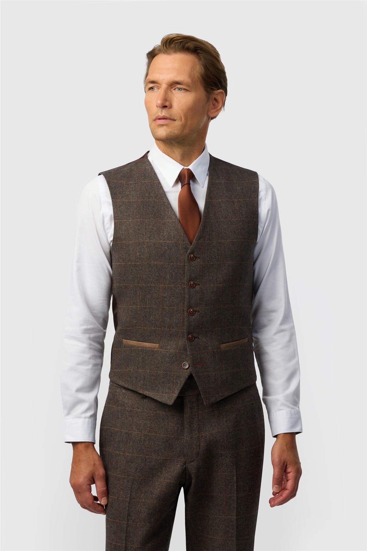 Antique Rogue Beck Brown Check Tweed Waistcoat
