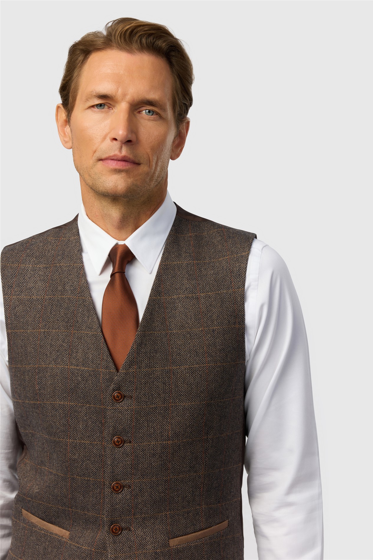 Antique Rogue Beck Brown Check Tweed Waistcoat
