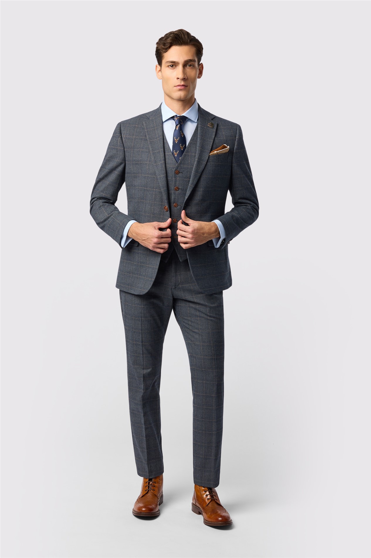 Antique Rogue Tailored Fit Maddoc Charcoal Tan Check Jacket
