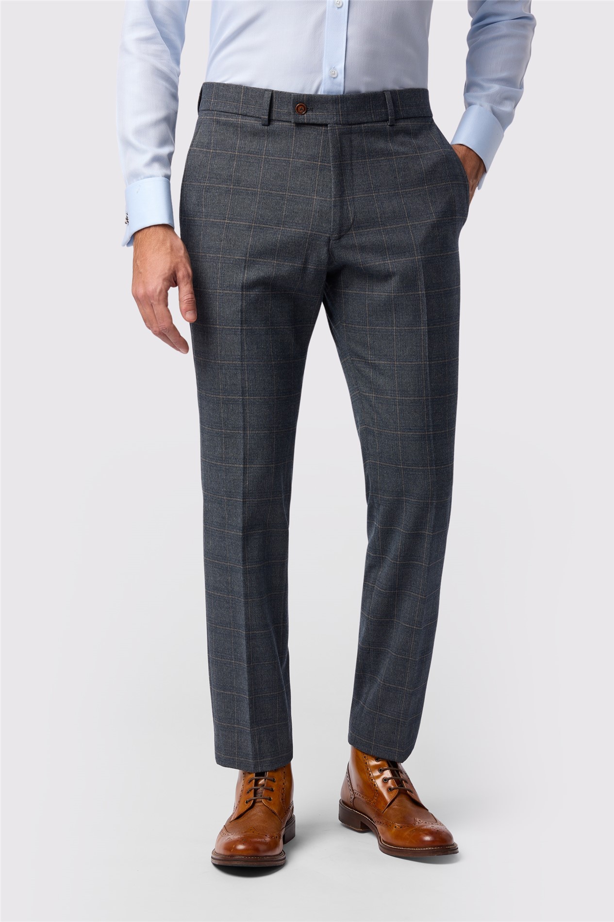 Antique Rogue Tailored Fit Maddoc Charcoal Tan Check Trouser
