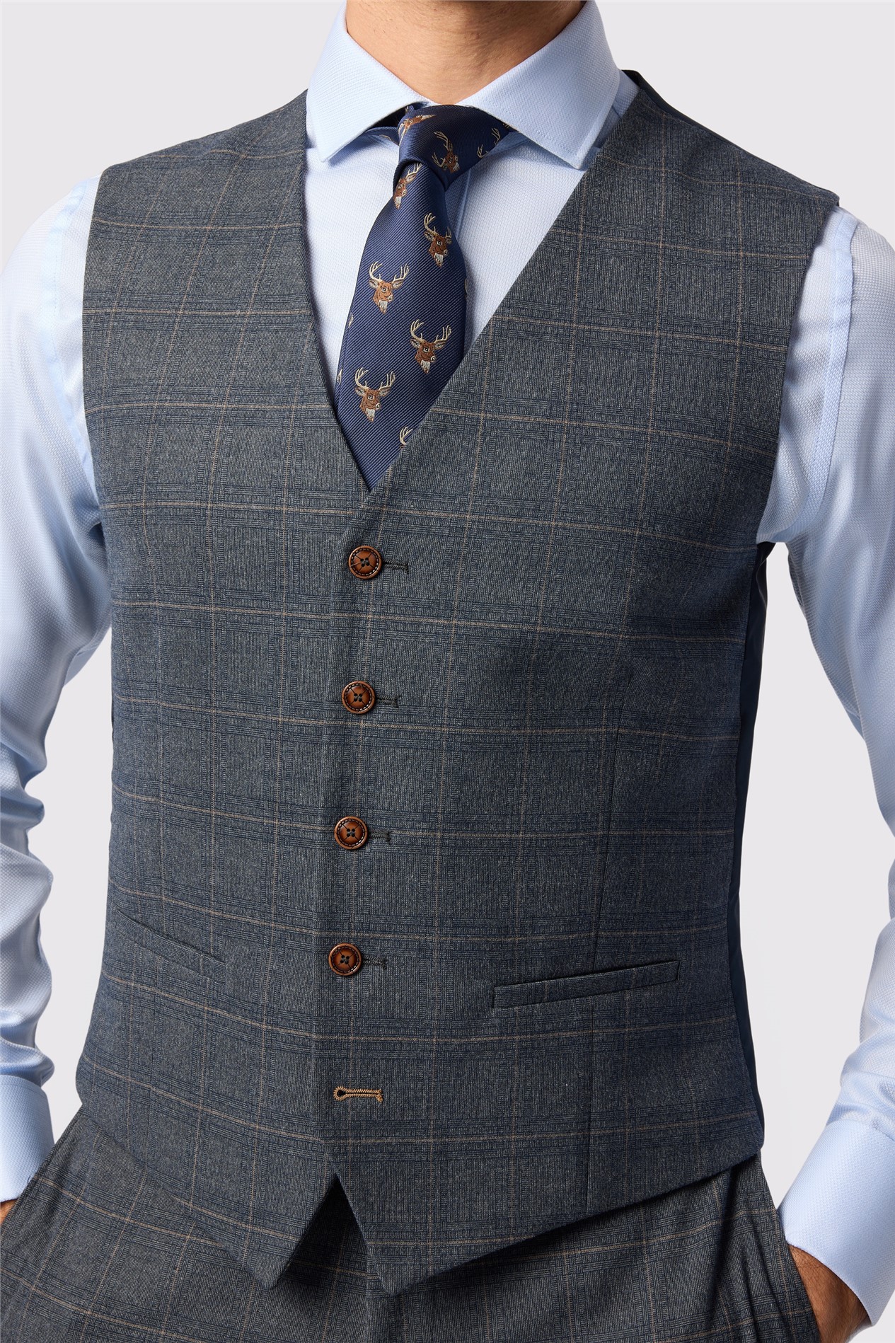 Antique Rogue Tailored Fit Maddoc Charcoal Tan Check Waistcoat
