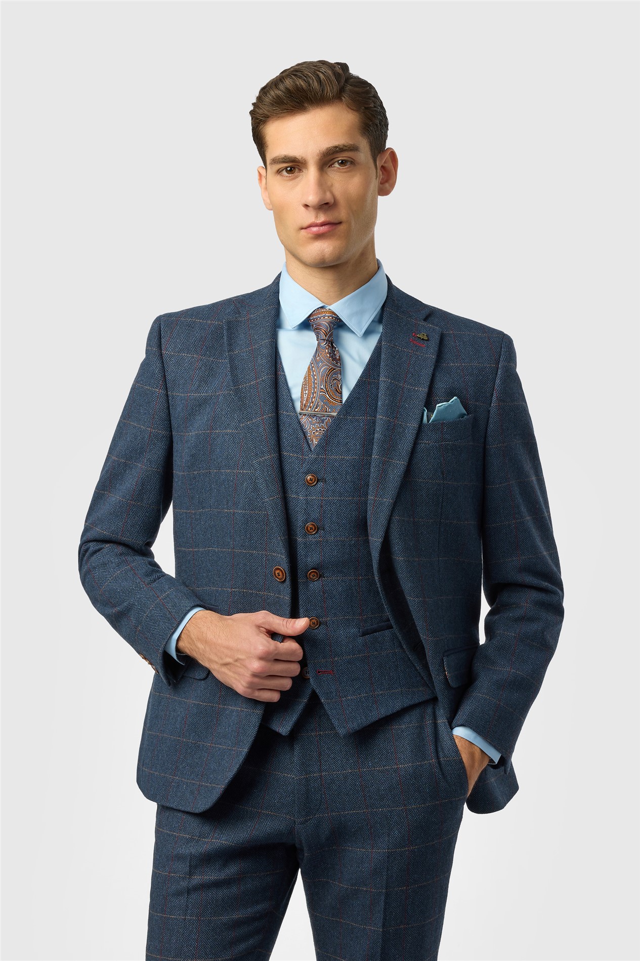 Antique Rogue Tailored Fit Ezra Blue Check Tweed
