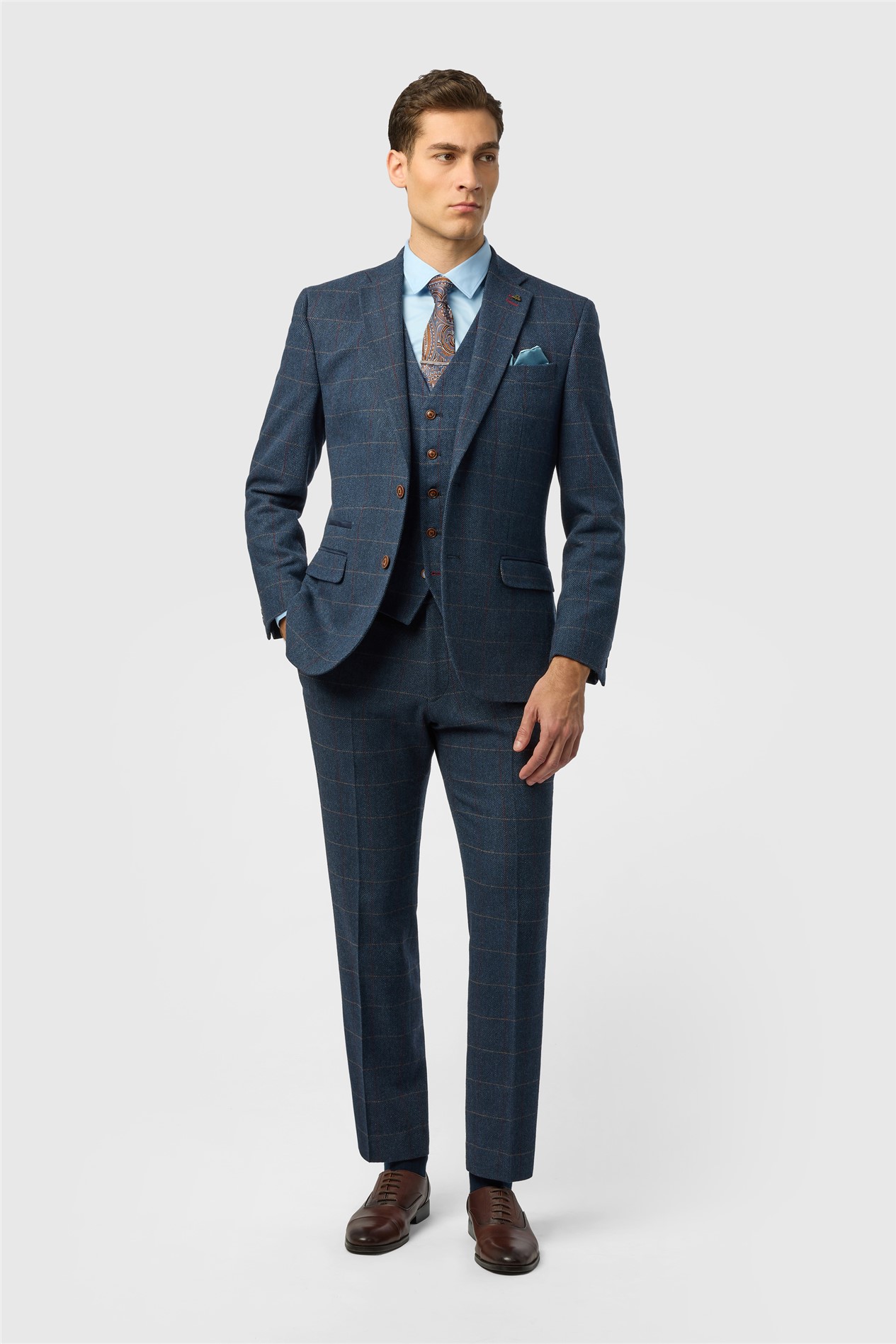 Antique Rogue Tailored Fit Ezra Blue Check Tweed
