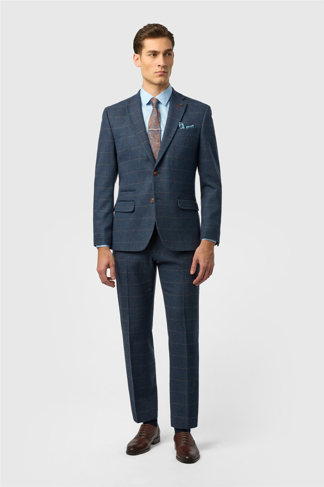 Antique Rogue Tailored Fit Ezra Blue Check Tweed
