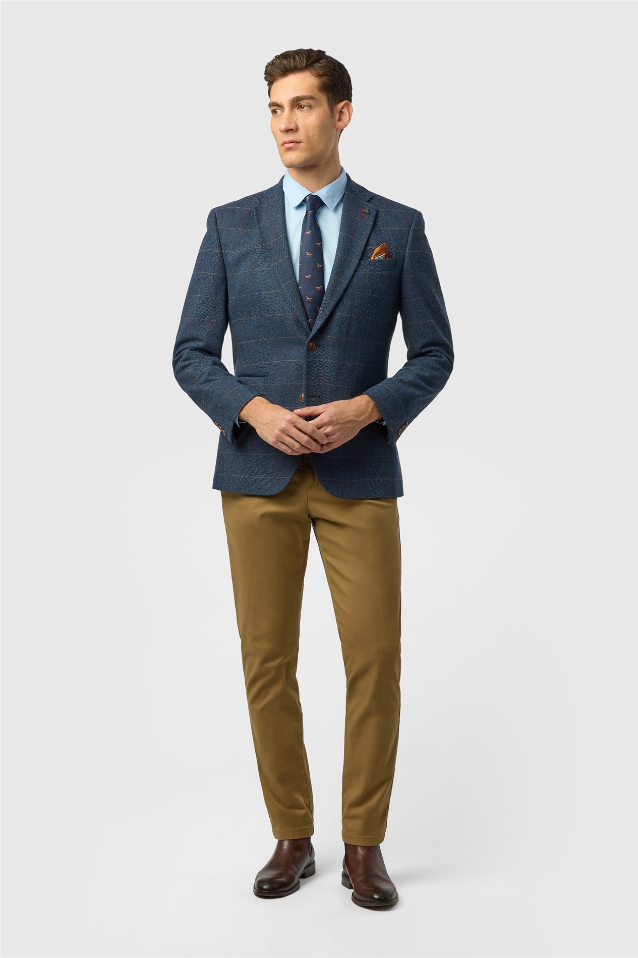 Antique Rogue Tailored Fit Ezra Blue Check Tweed
