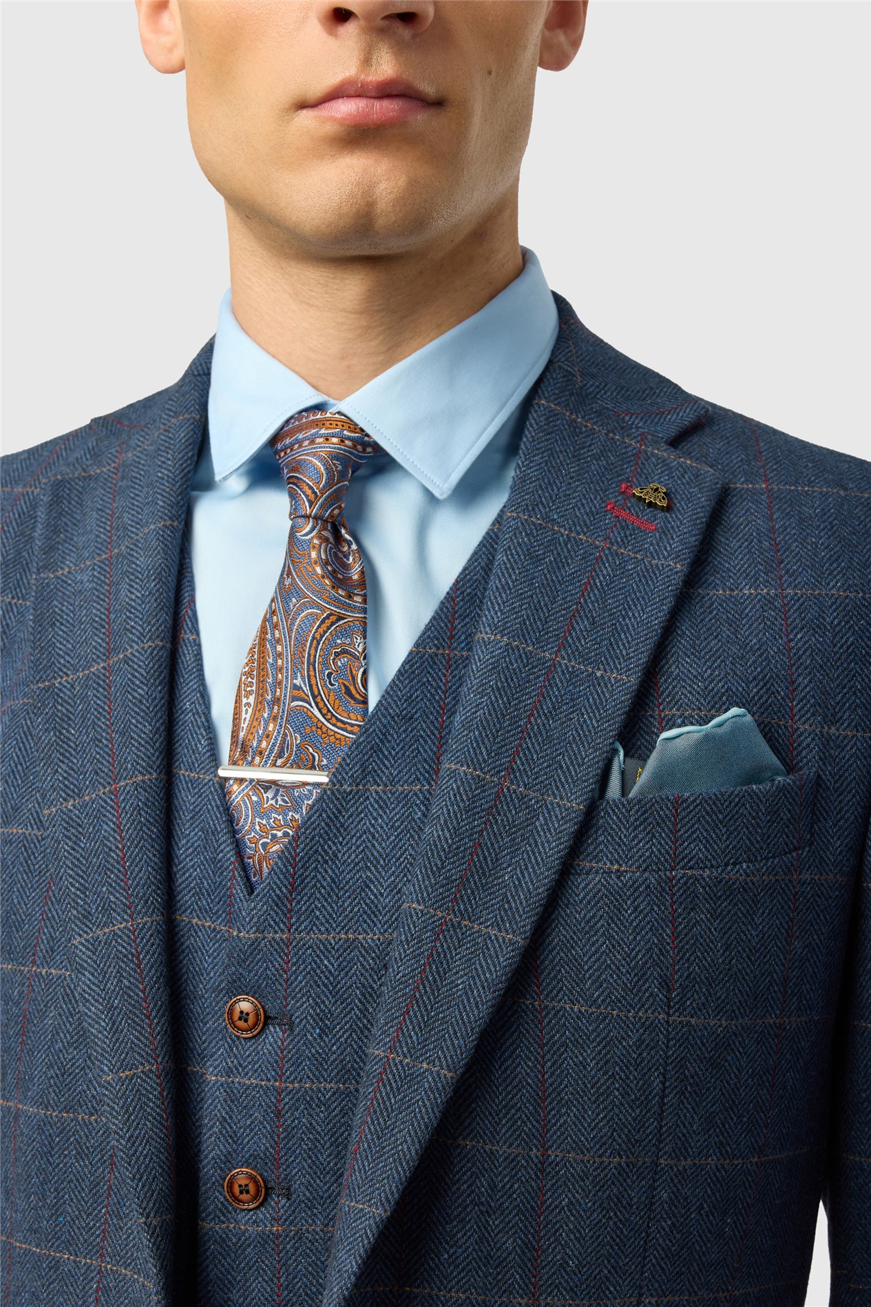 Antique Rogue Tailored Fit Ezra Blue Check Tweed
