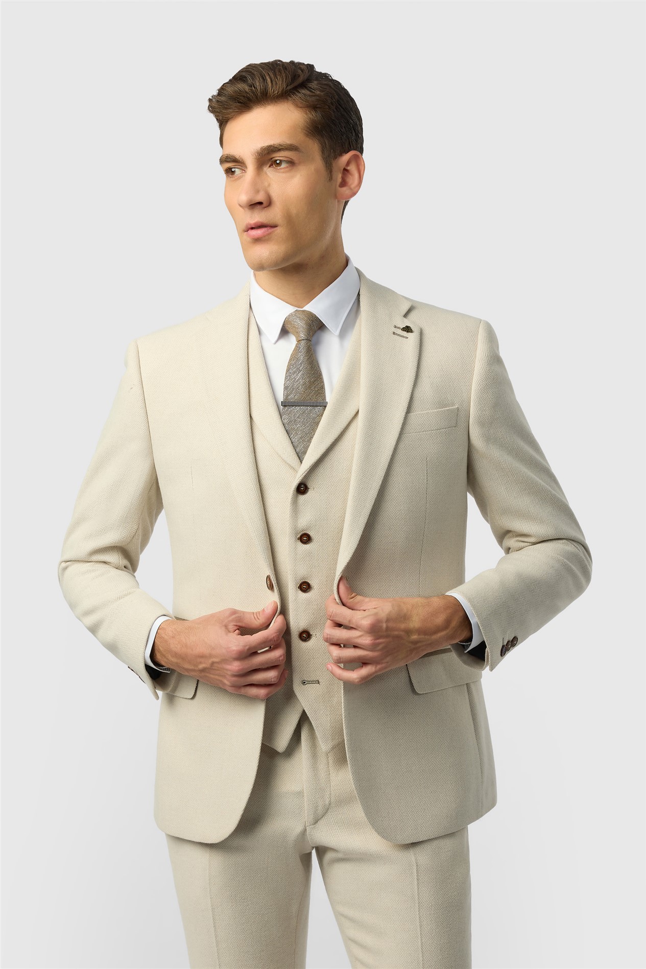 Antique Rogue Slim Fit Baxter Ecru Herringbone Tweed Jacket