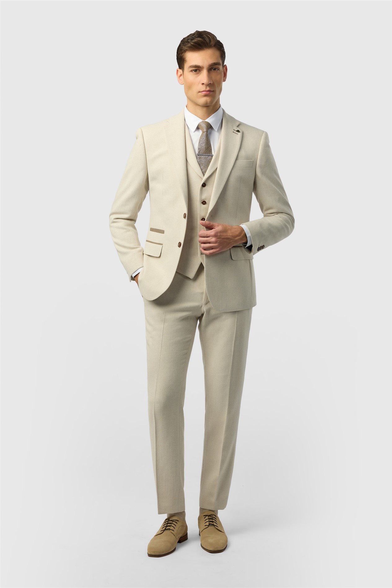 Antique Rogue Slim Fit Baxter Ecru Herringbone Tweed Jacket