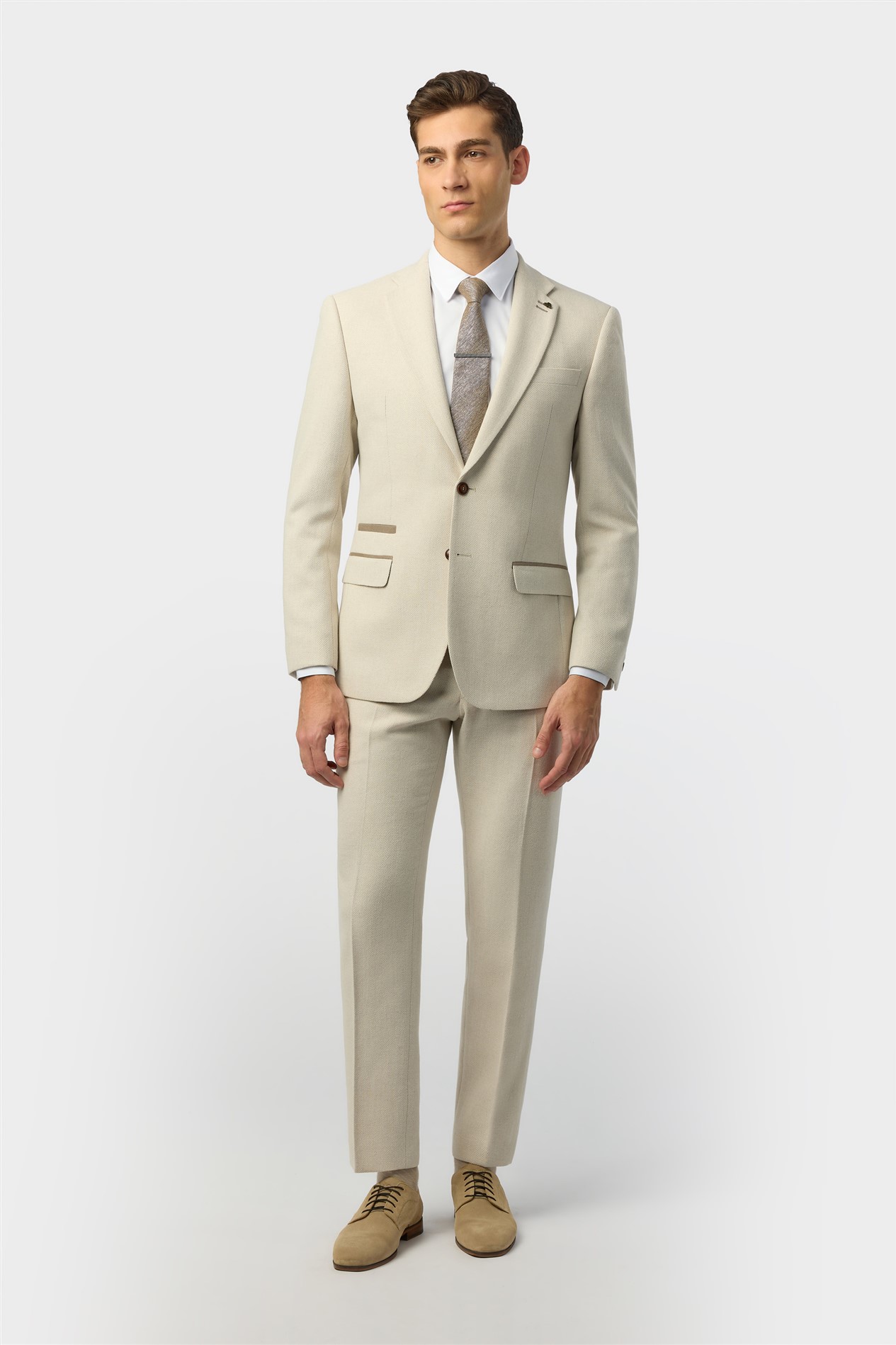 Antique Rogue Slim Fit Baxter Ecru Herringbone Tweed Jacket