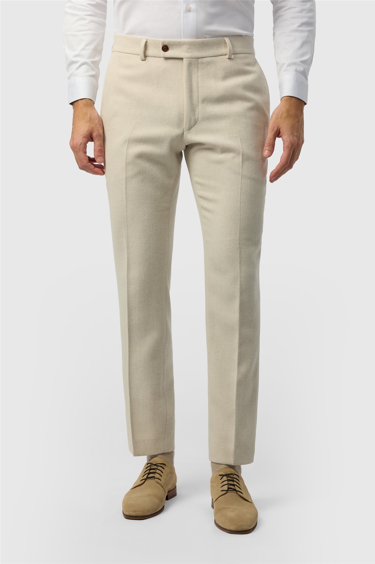 Antique Rogue Slim Fit Ecru Herringbone Tweed Trousers