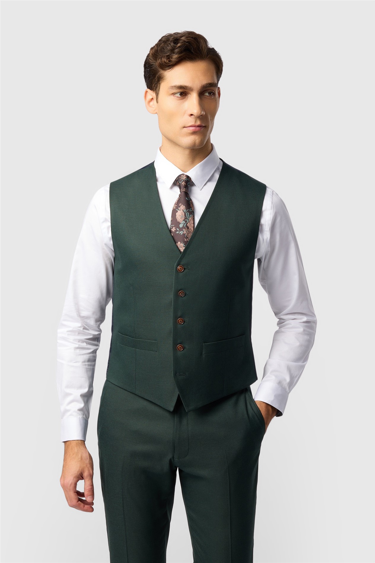 Antique Rogue Blake Deep Green Texture Waistcoat
